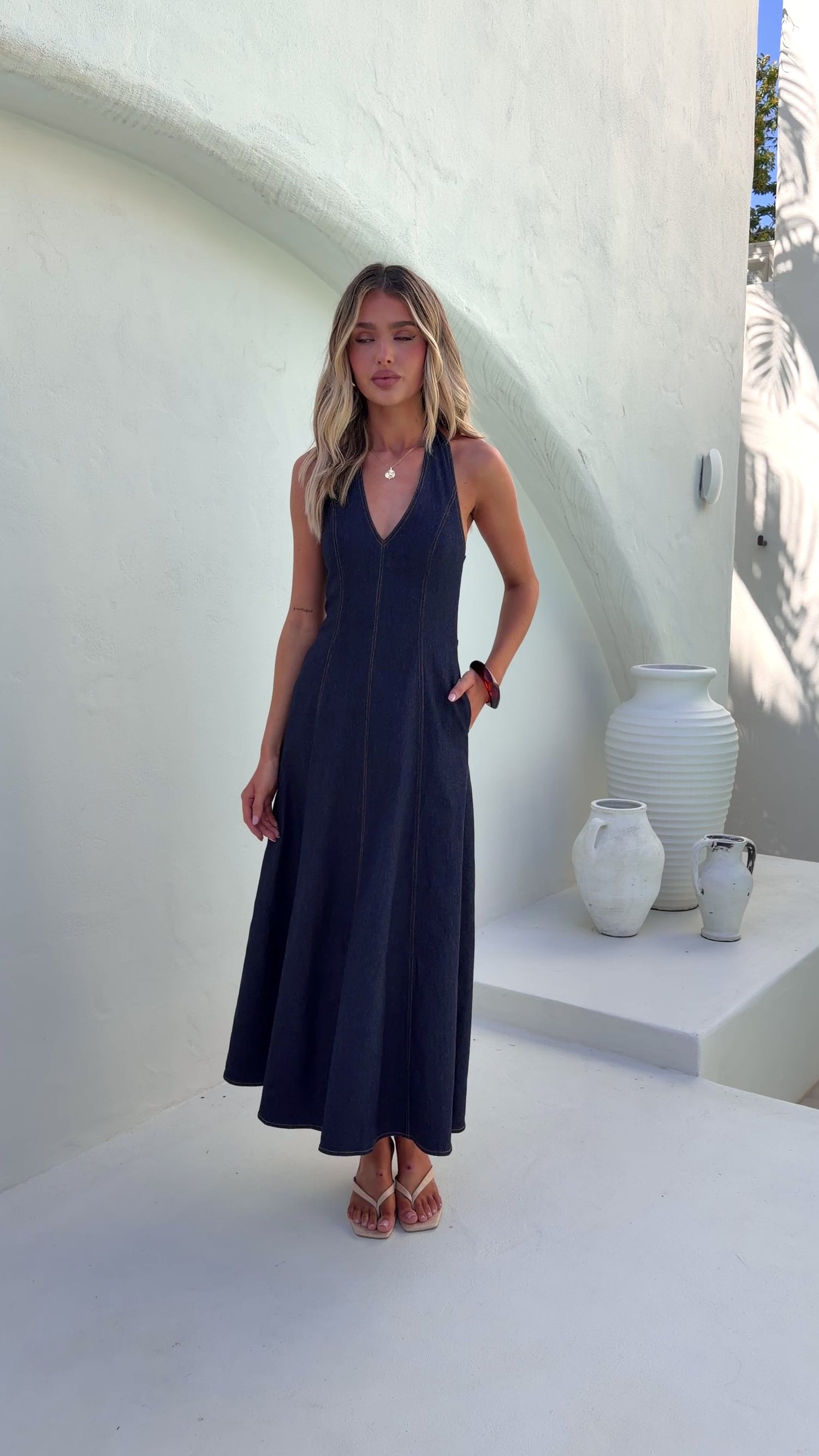 Alliana Maxi Dress - Dark Denim - Billy J