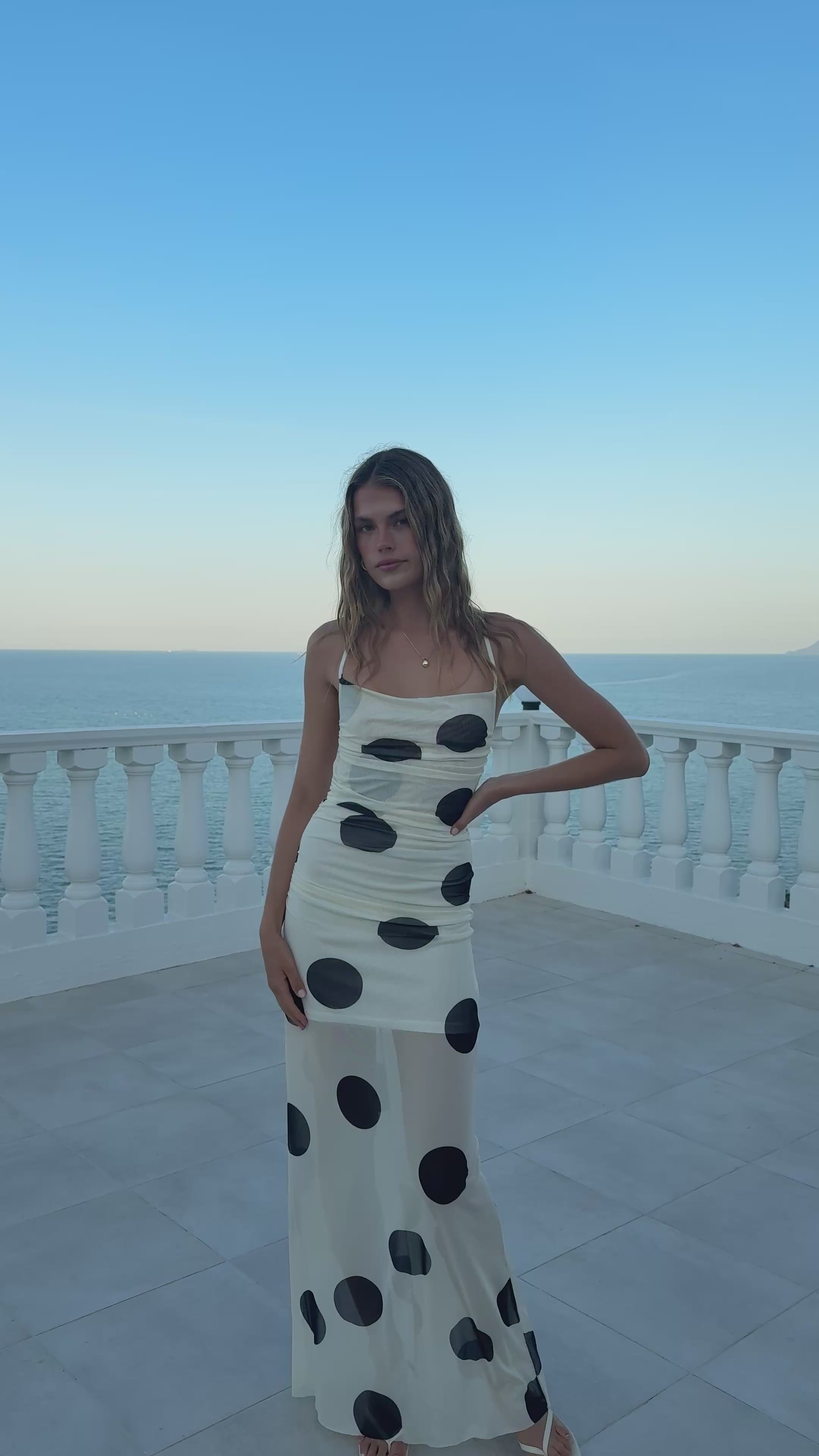 Load video: Davita Maxi Dress - Beige/Black Polka - Billy J