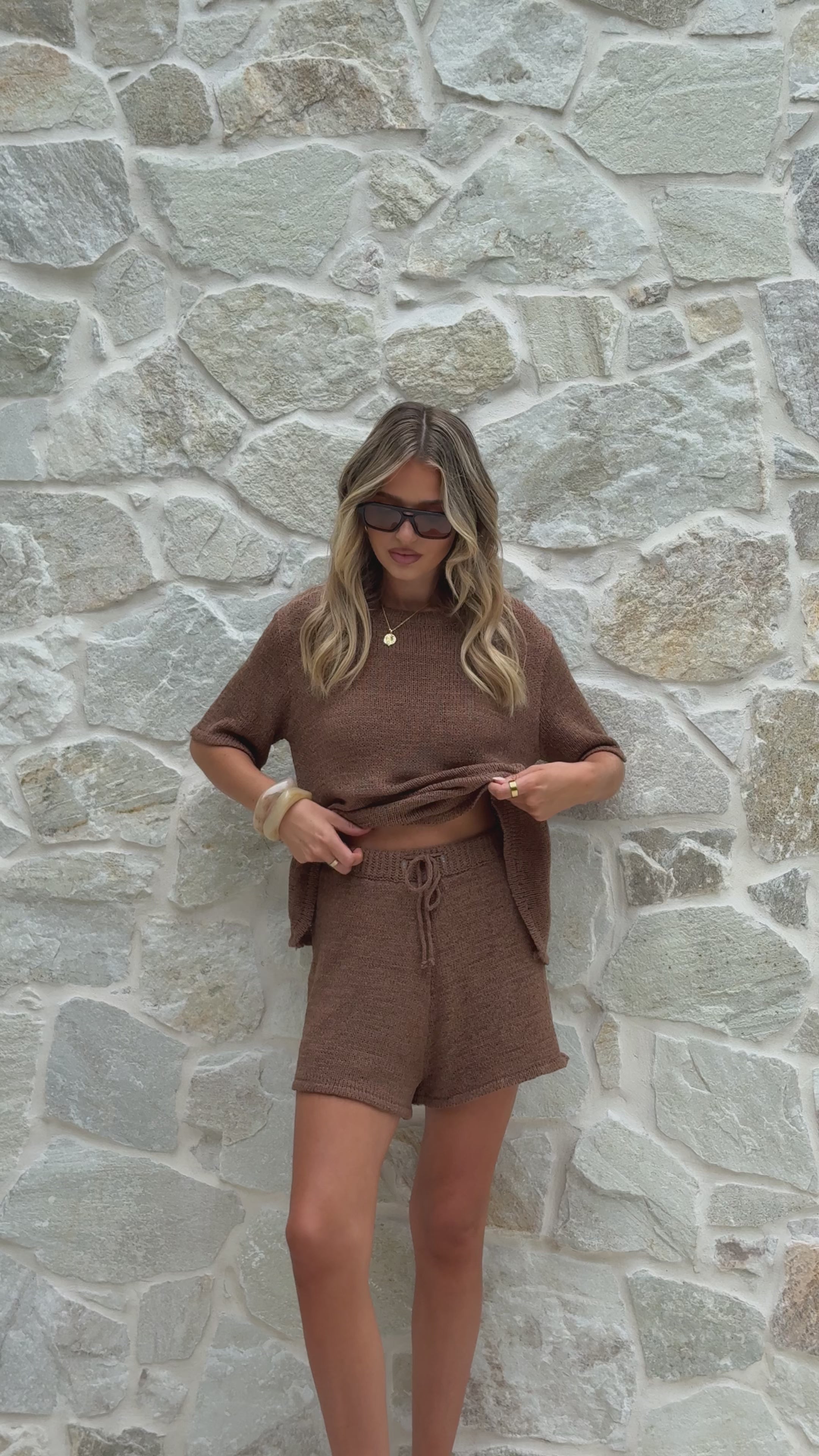 Load video: Makai Knitted T-Shirt and Shorts Set - Chocolate - Billy J