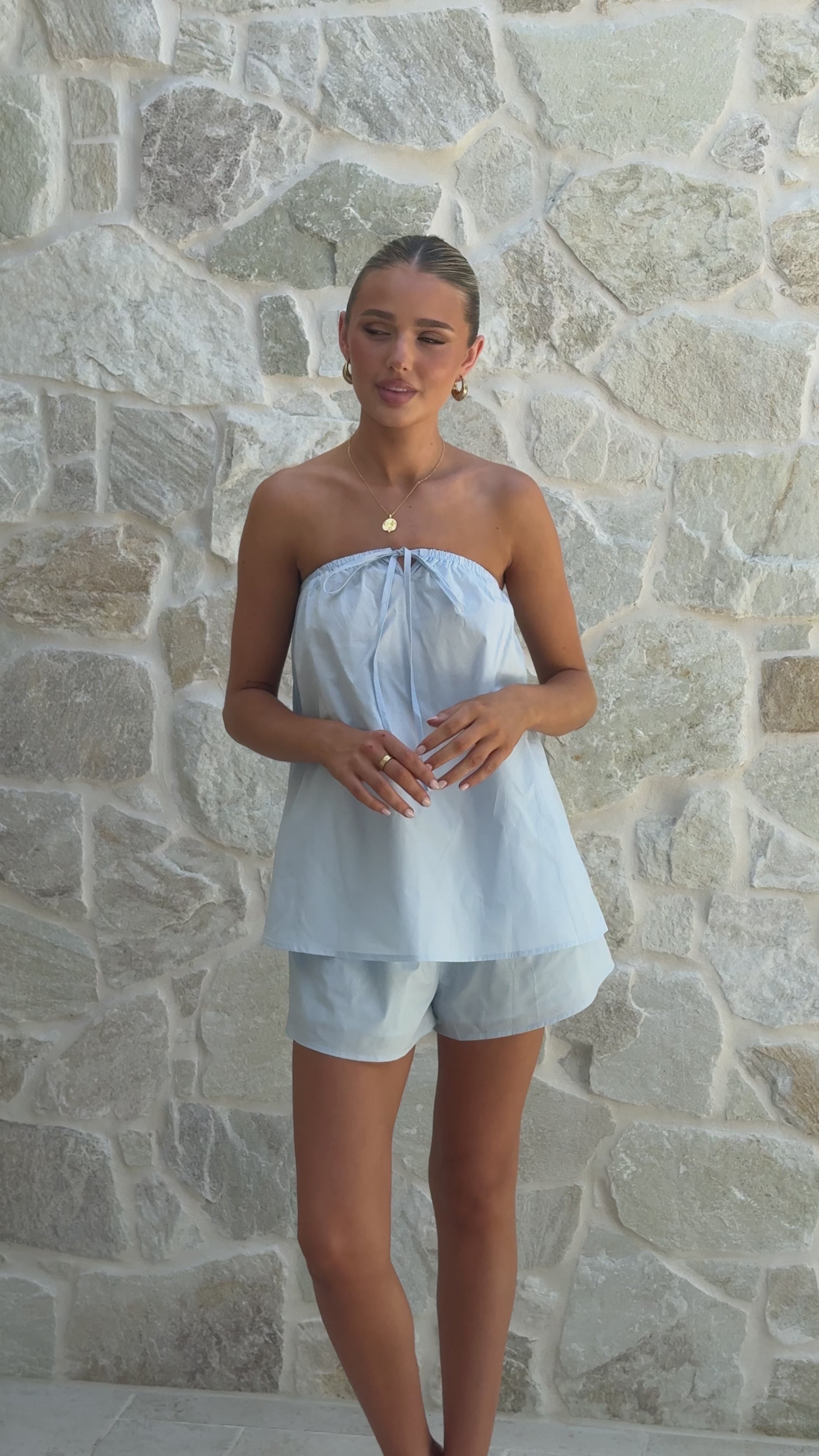 Load video: Mallie Strapless Top and Shorts Set - Blue - Billy J