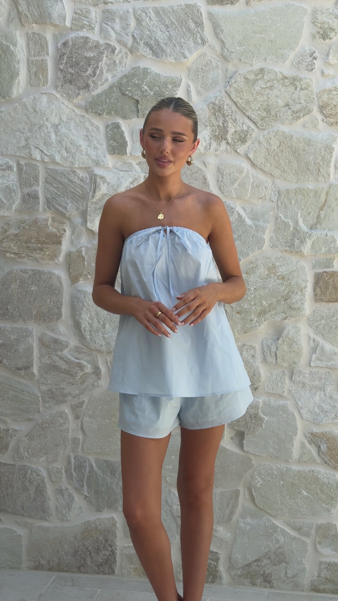 Mallie Strapless Top and Shorts Set - Blue - Billy J