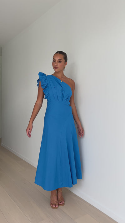 Load and play video in Gallery viewer, Stassie Midi Dress - Blue

