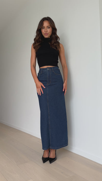Load and play video in Gallery viewer, Fiona Denim Maxi Skirt - Indigo
