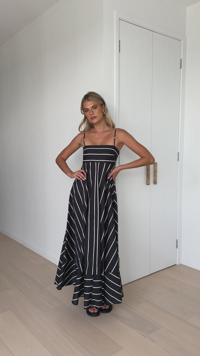 Load and play video in Gallery viewer, Kaethe Maxi Dress - Black / White Stripe
