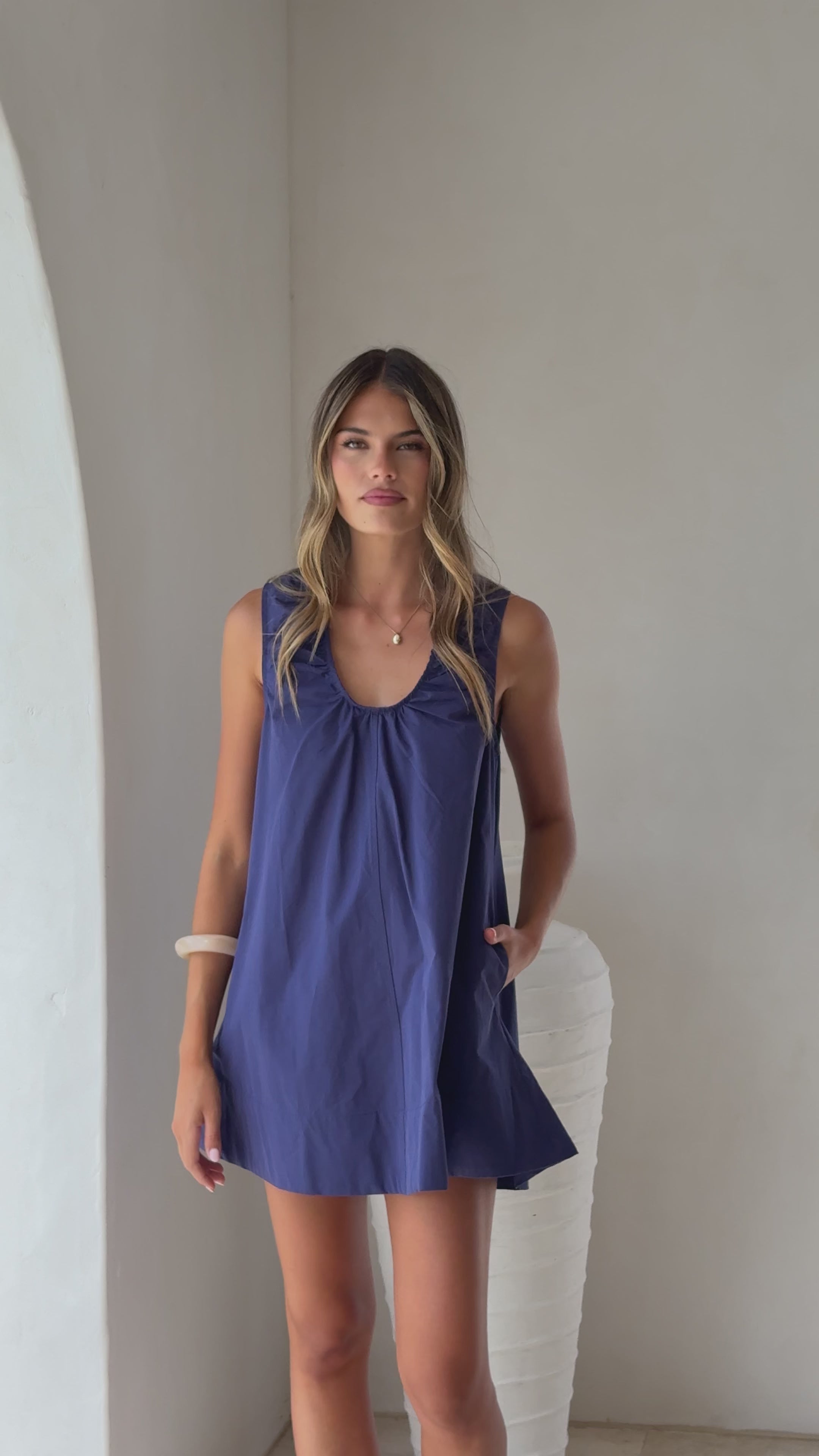 Load video: Vika Mini Dress - Navy - Billy J