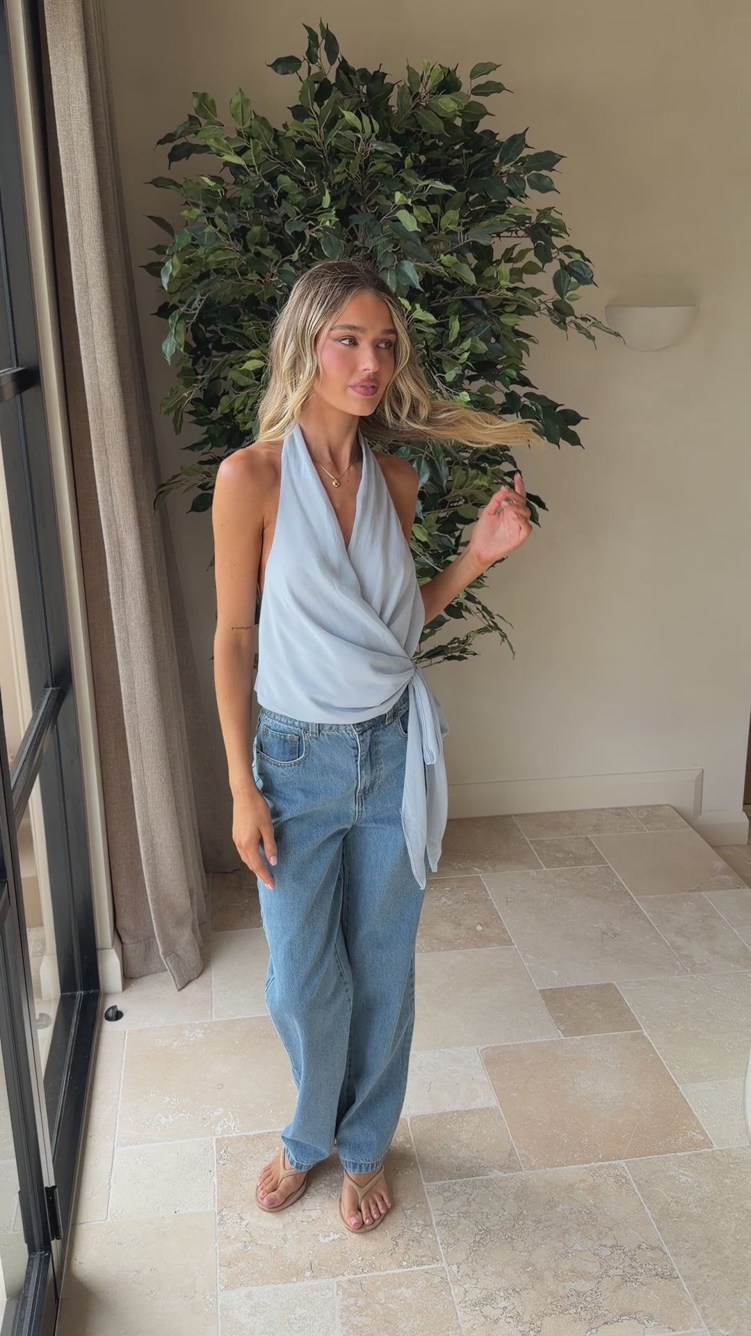 Load video: Belle Halter Neck Top - Blue - Billy J
