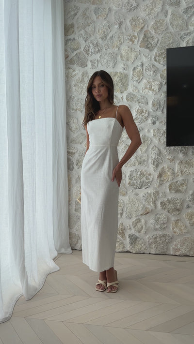 Load and play video in Gallery viewer, Valterra Maxi Dress - White
