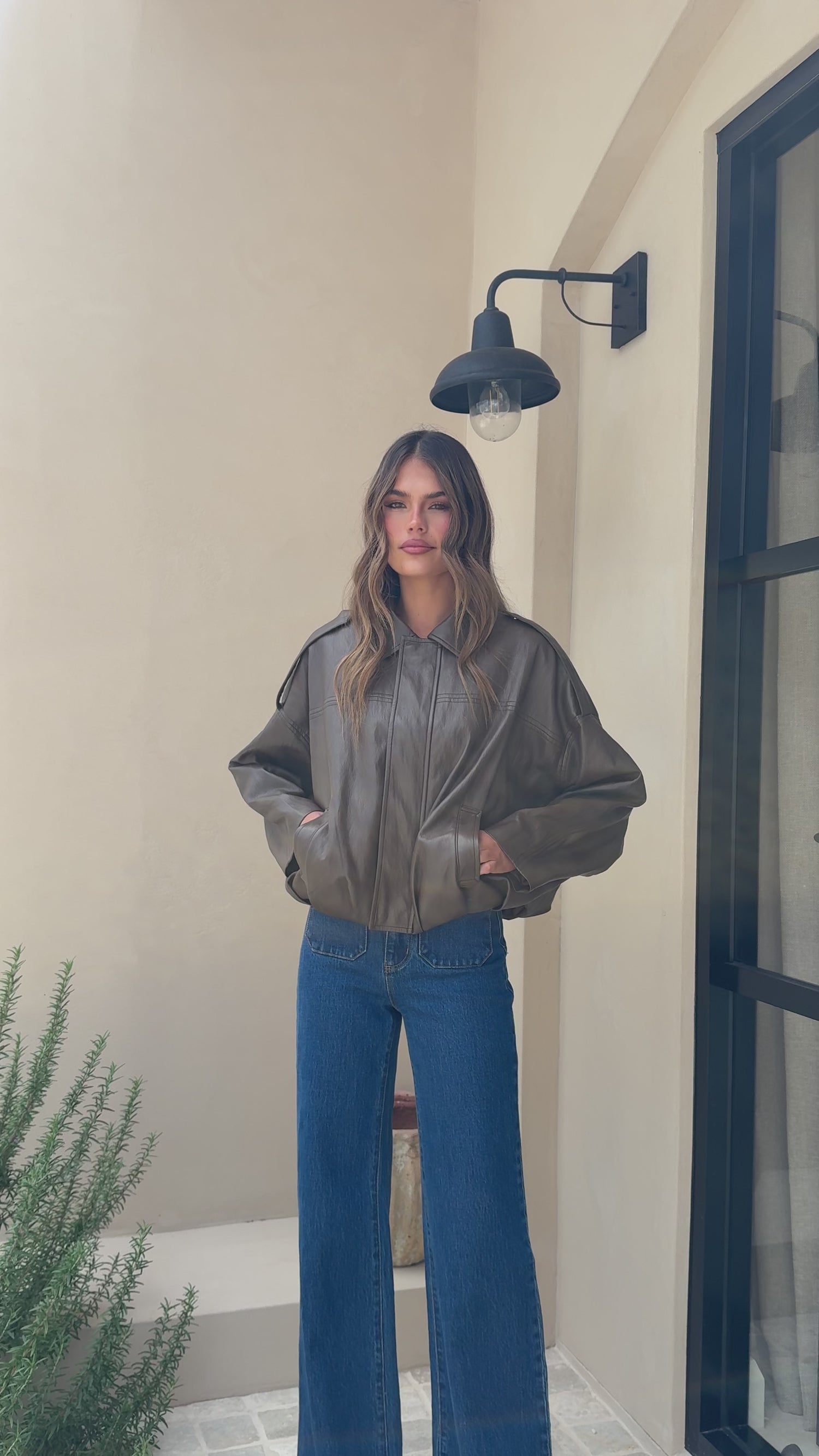 Leela Vegan Leather Bomber Jacket - Brown - Billy J