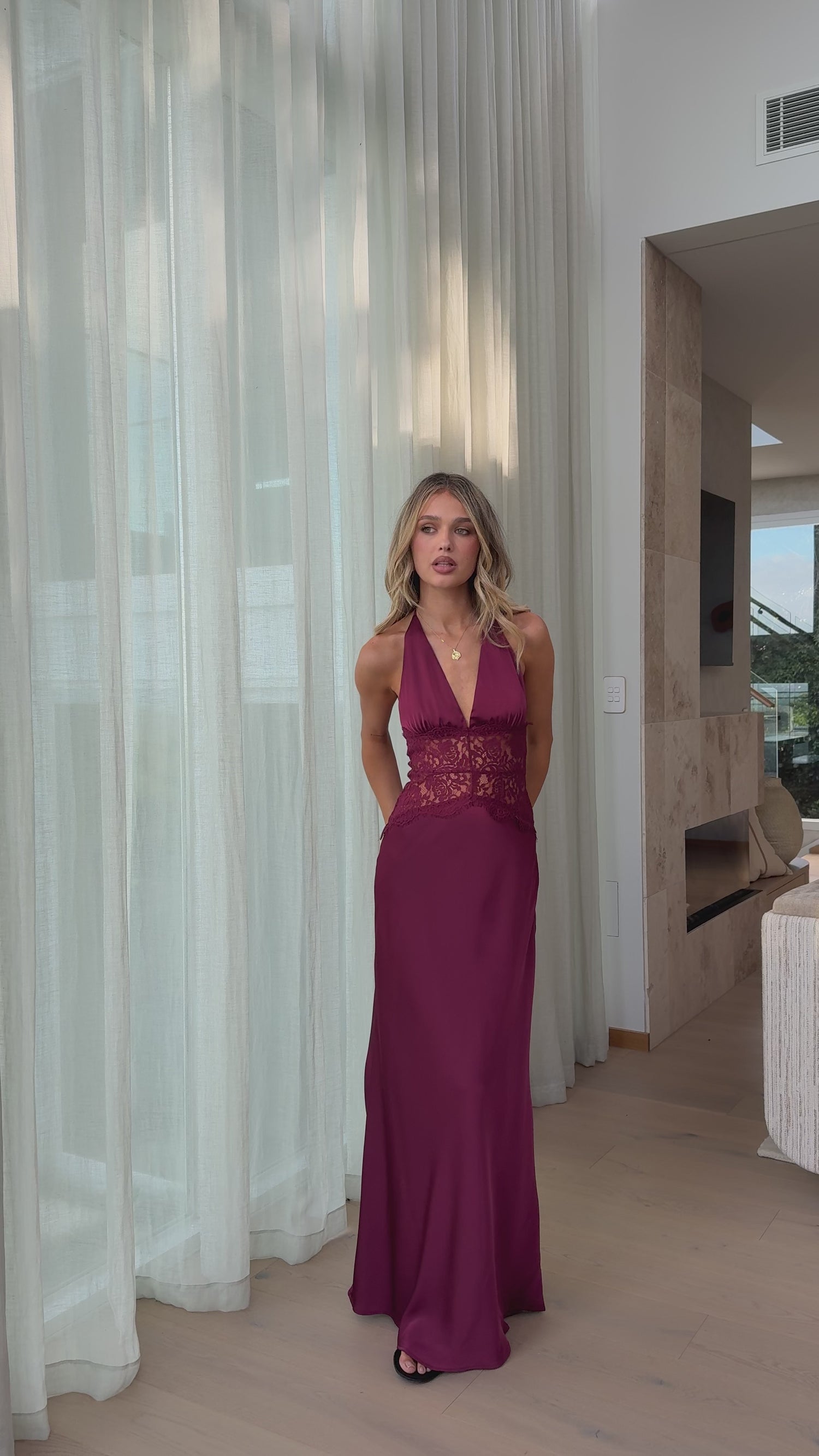 Celia Lace Maxi Dress - Wine - Billy J