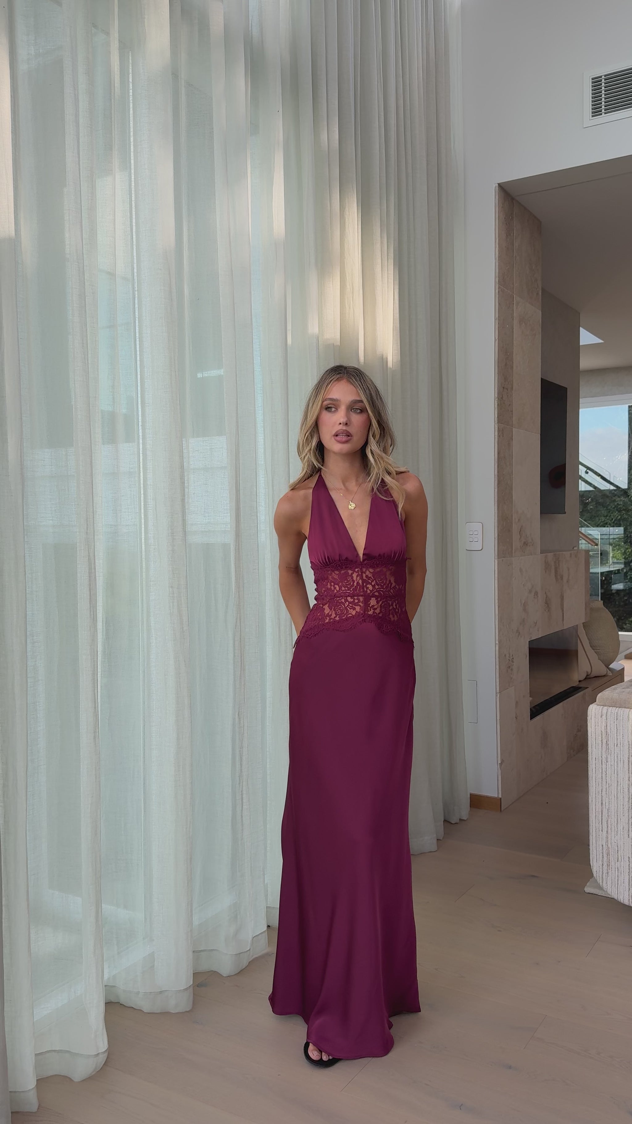 Celia Lace Maxi Dress - Wine - Billy J