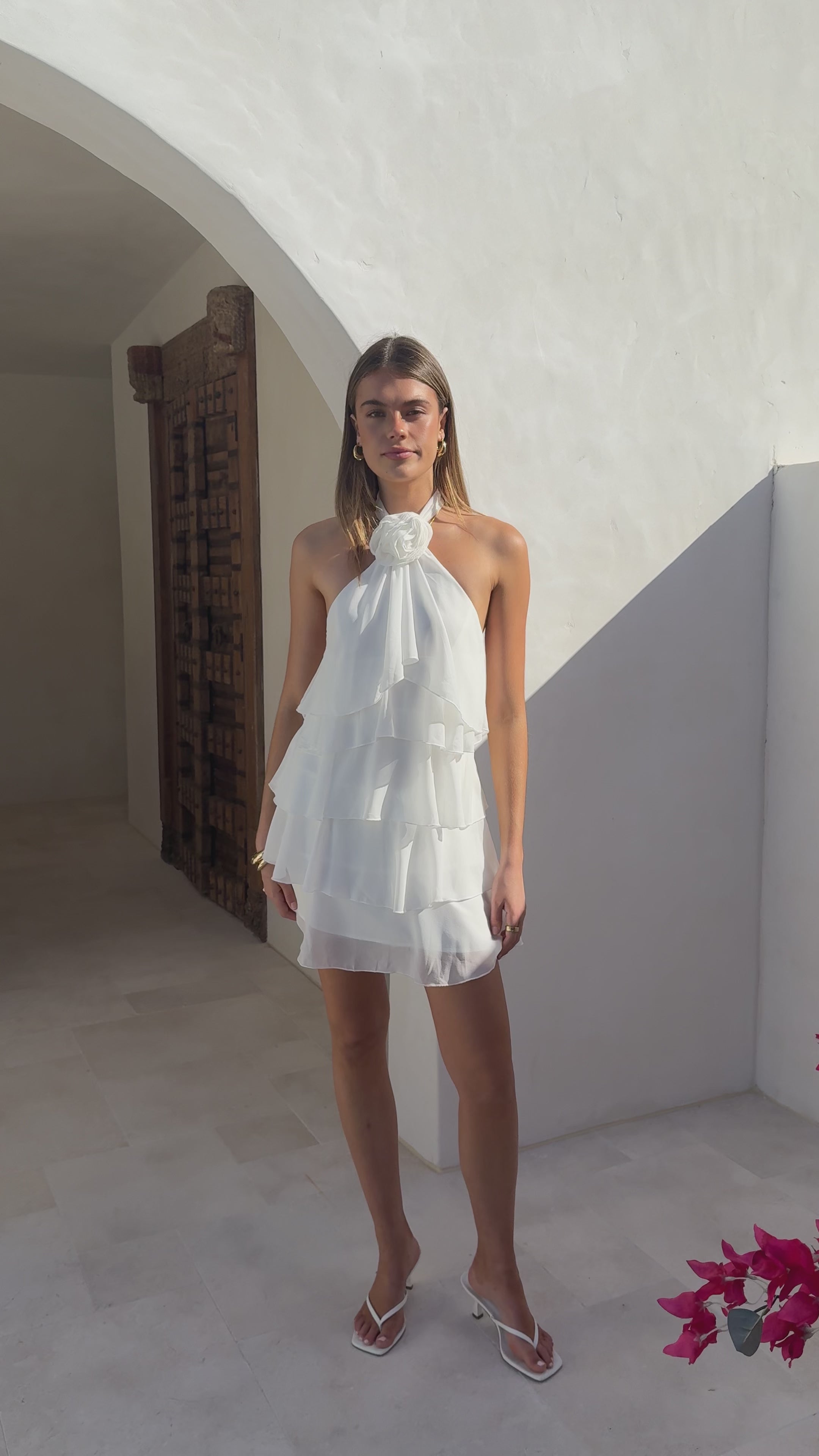 Load video: Gabby Mini Dress - White - Billy J