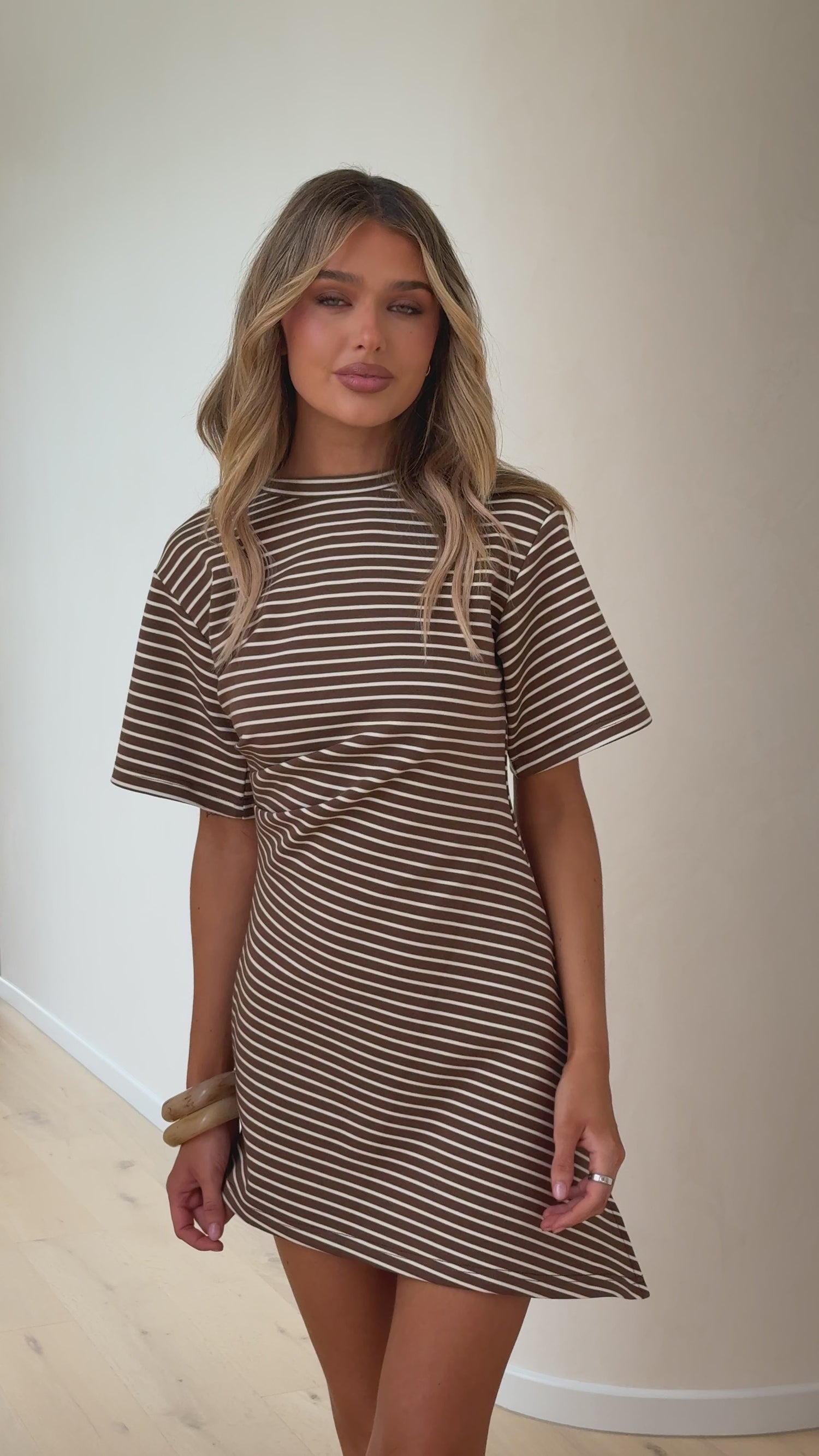 Skylah Mini Dress - Brown/White Stripe - Billy J