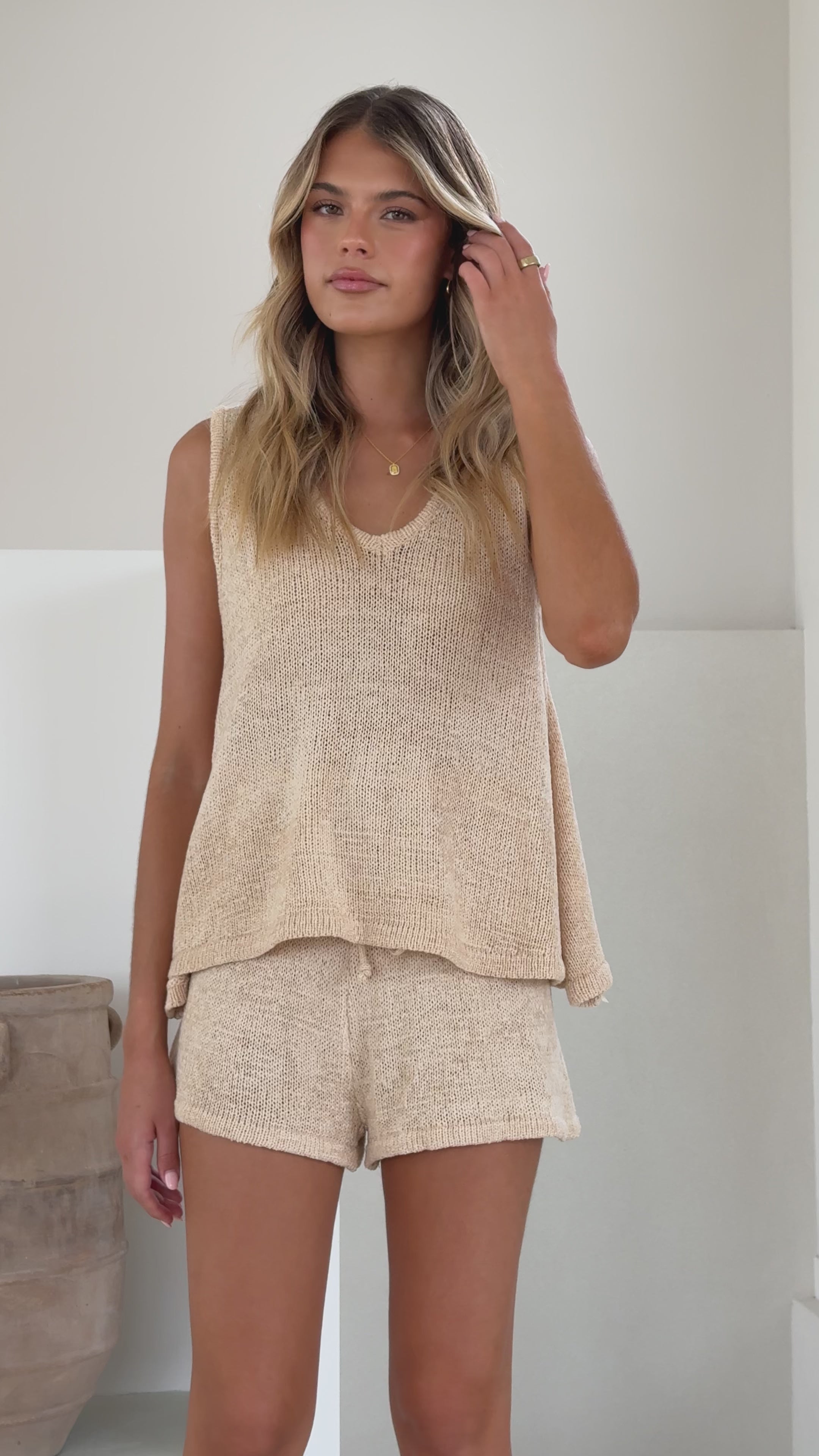 Summer Knit Top and Shorts Set - Natural - Billy J