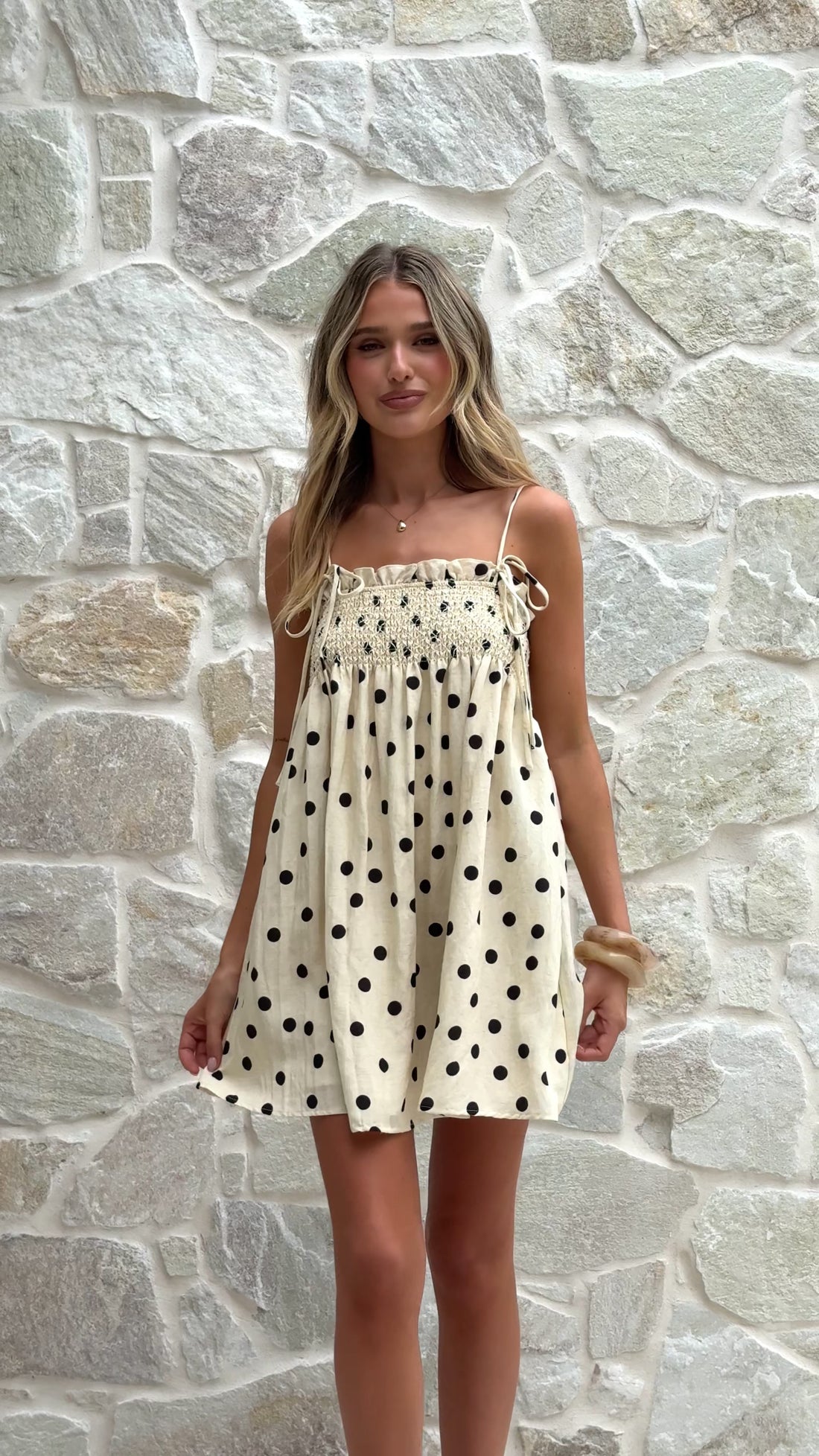 Wyomie Mini Dress - Natural / Black Polka - Billy J