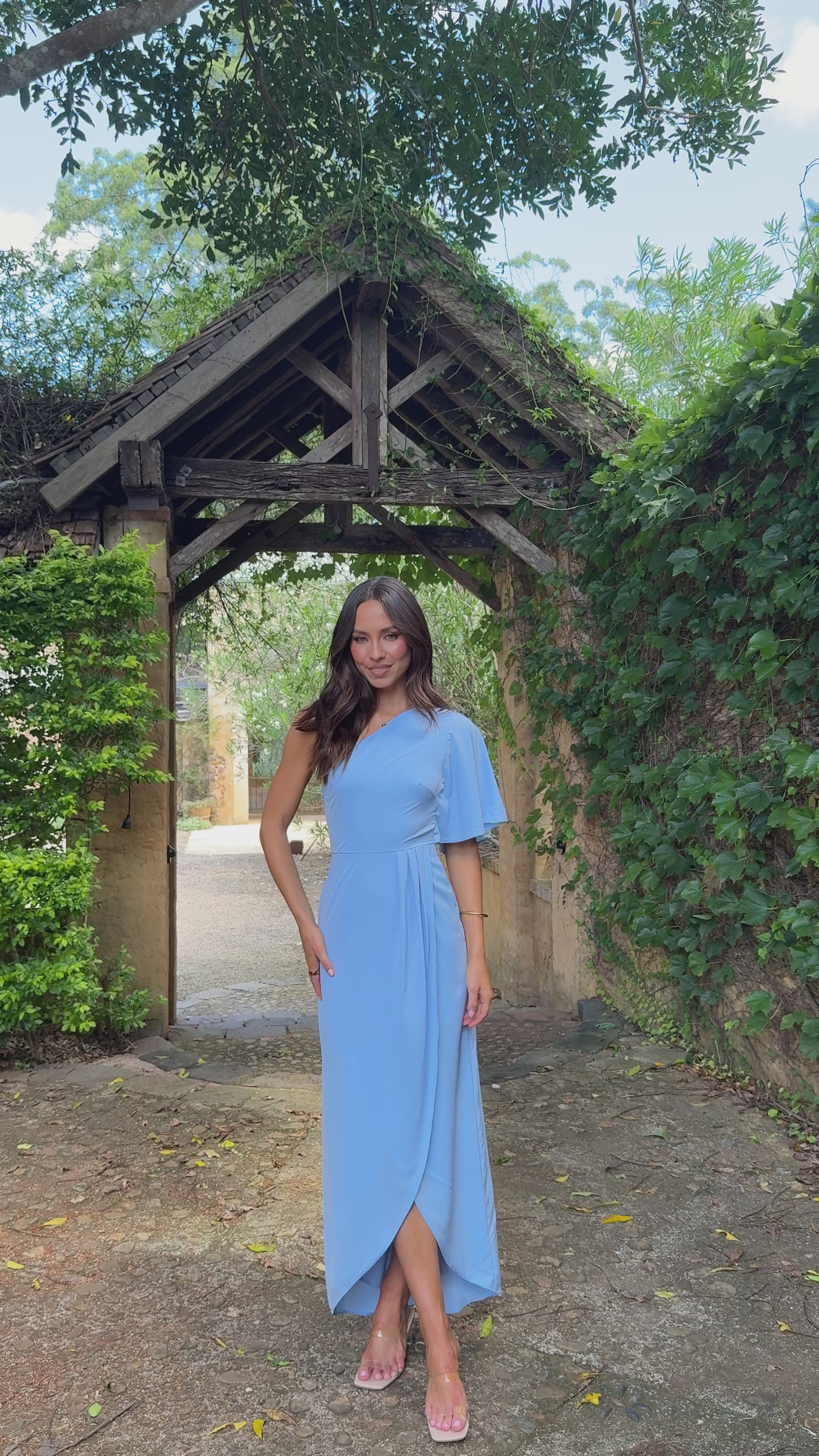 Emma One Sleeve Maxi Dress - Blue - Billy J