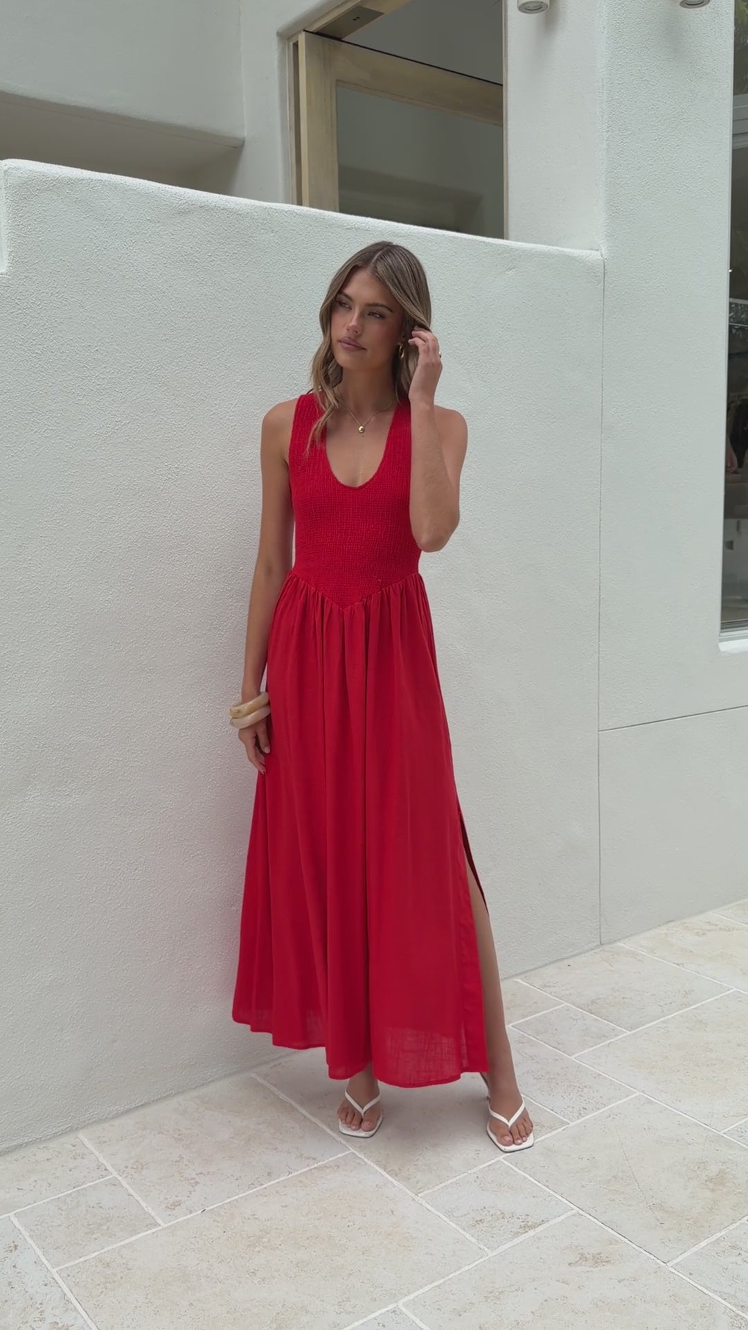 Load video: Amira Maxi Dress - Red - Billy J