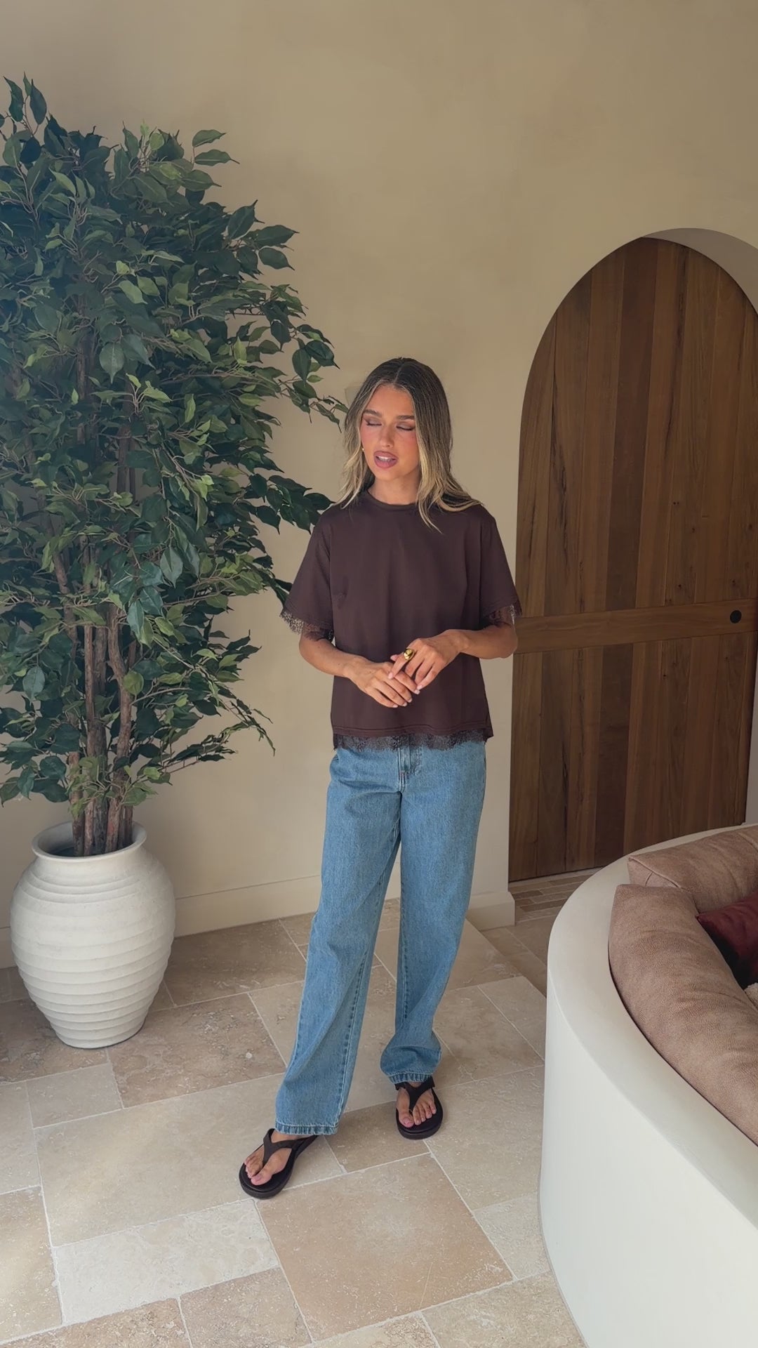 Load video: Clare Lace Back T-Shirt - Chocolate - Billy J