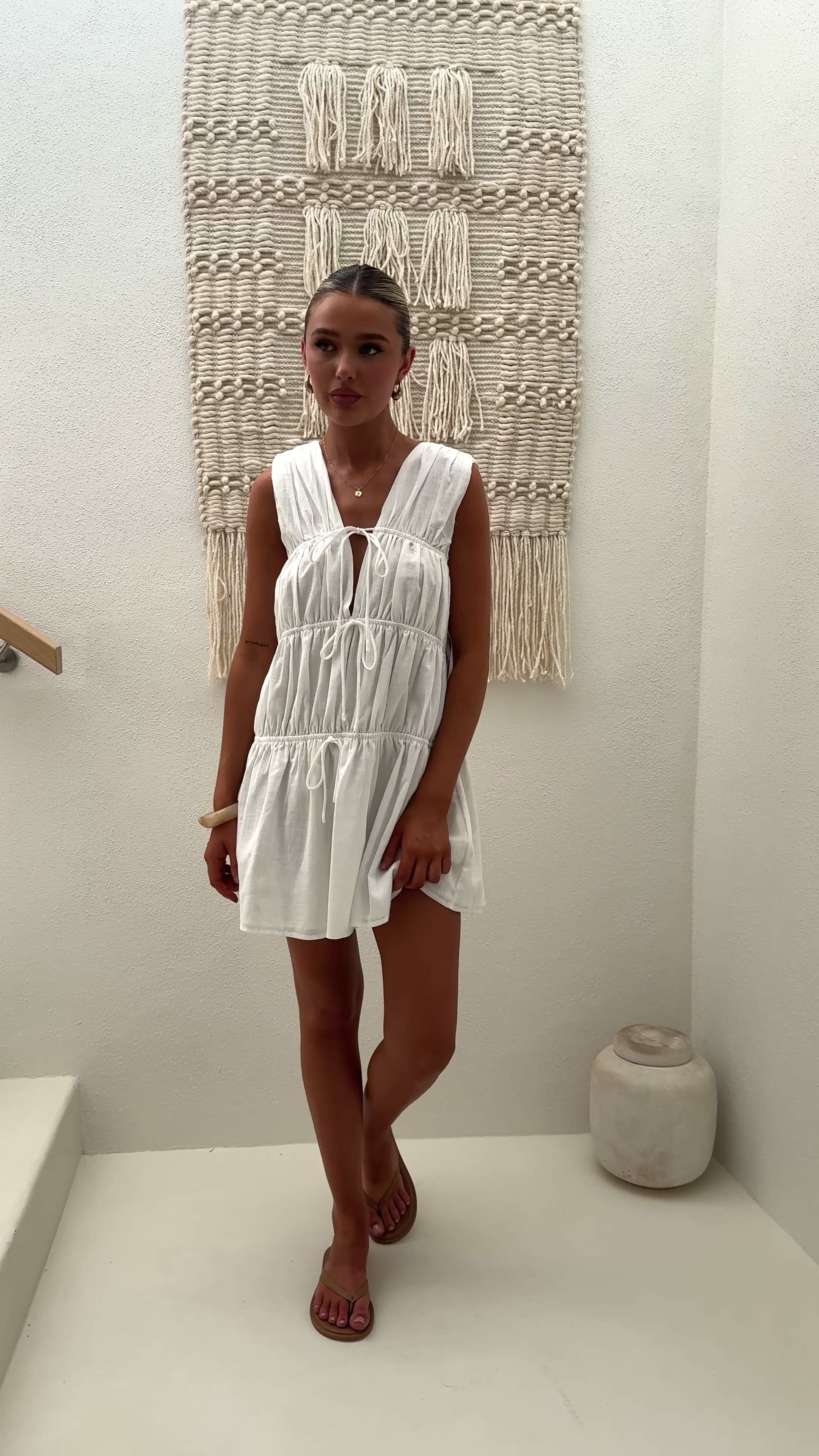 Load video: Elina Cinch Mini Dress - White - Billy J