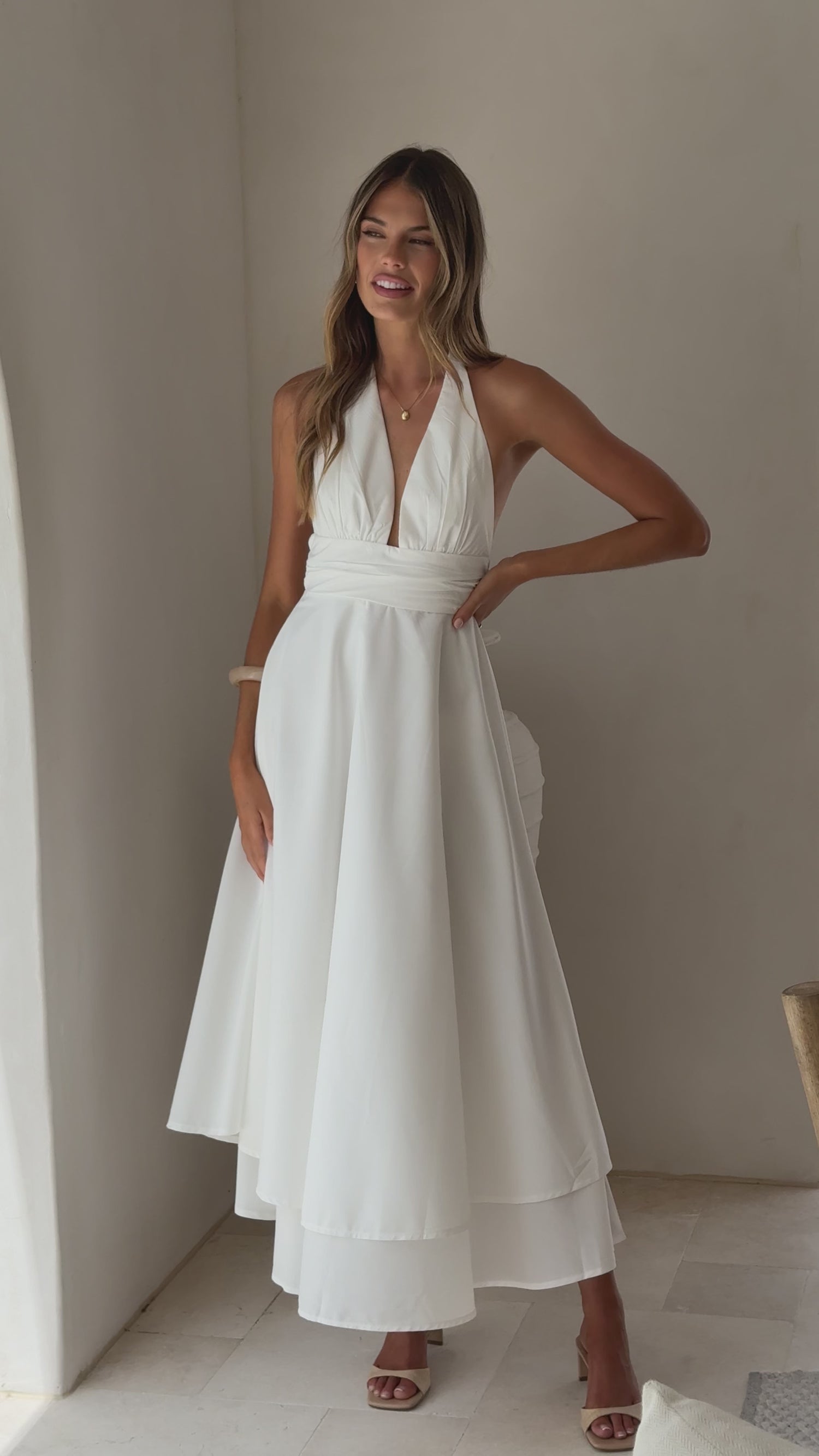 Kathy Halter Neck Maxi Dress - White - Billy J