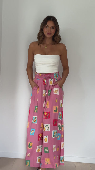 Load and play video in Gallery viewer, Avery Wide Leg Pant - Pink / Lemon Print
