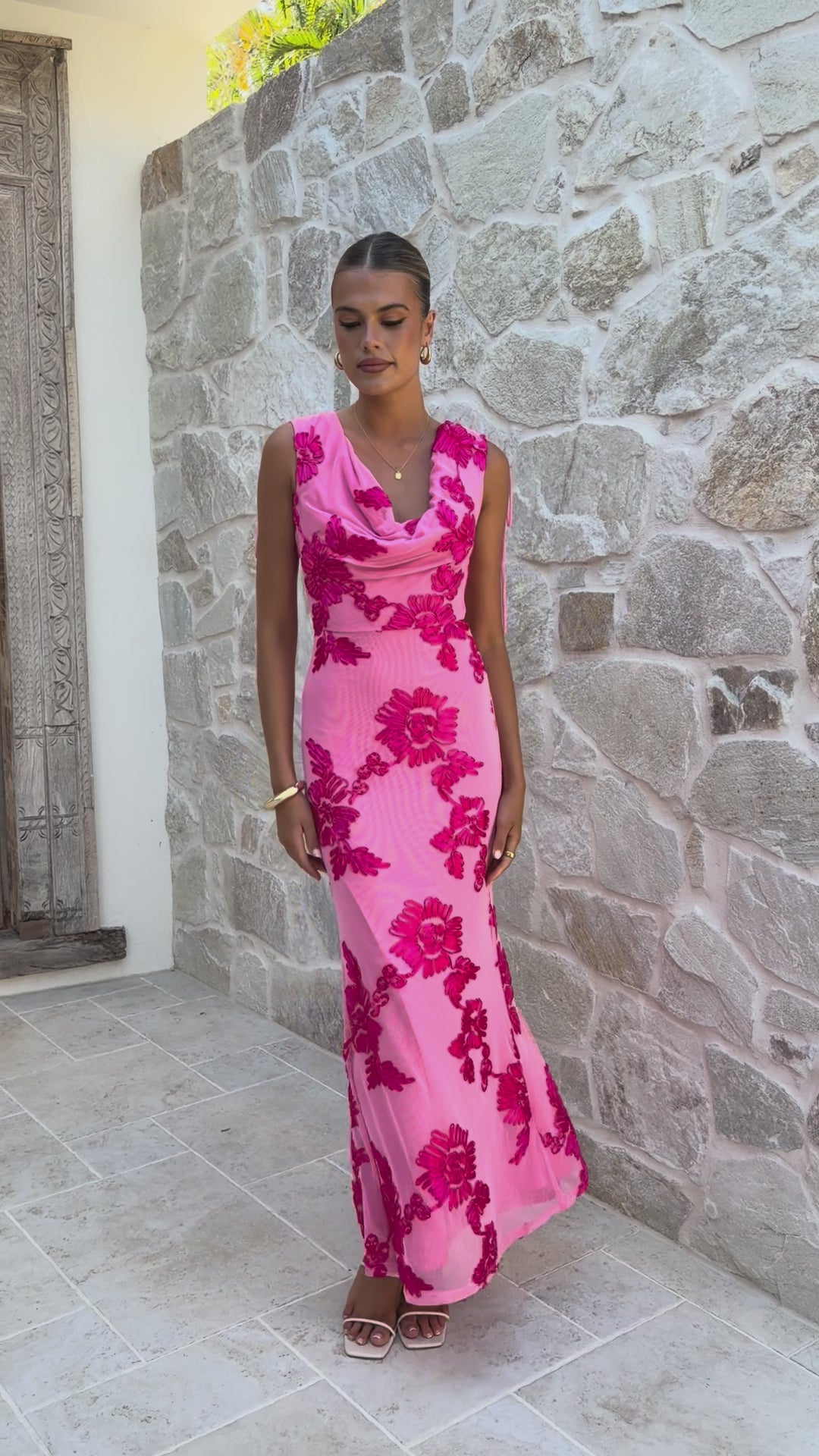 Nikova Maxi Dress - Pink Embroidery - Billy J