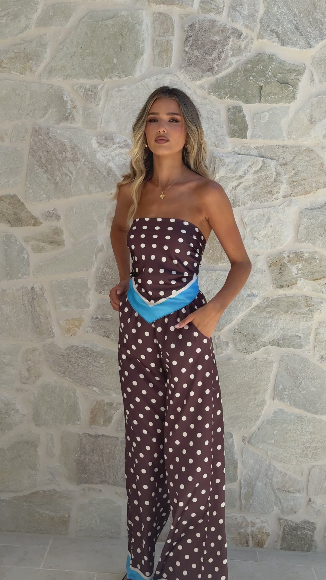 Harley Scarf Top and Pants Set - Brown Polka - Billy J