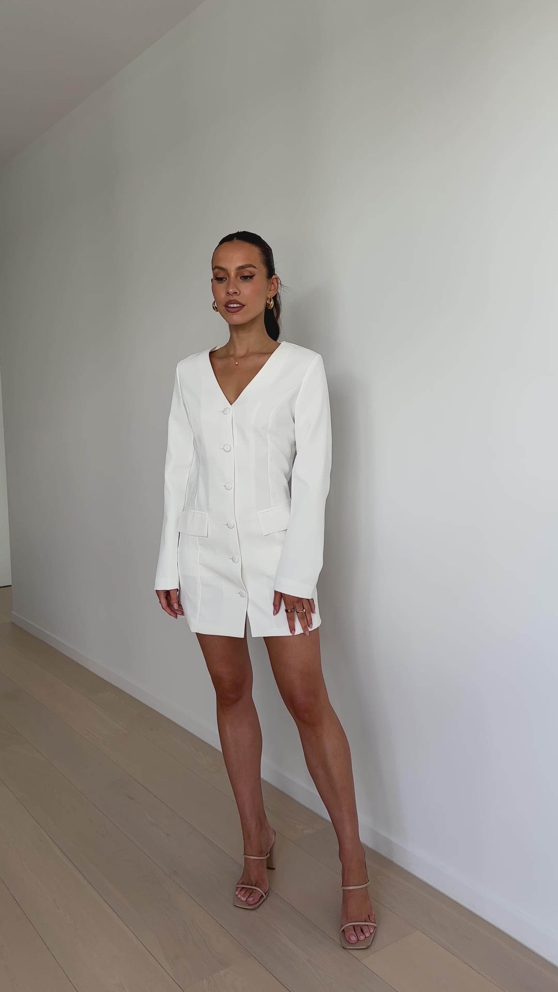 Madelaine Long Sleeve Mini Dress - White