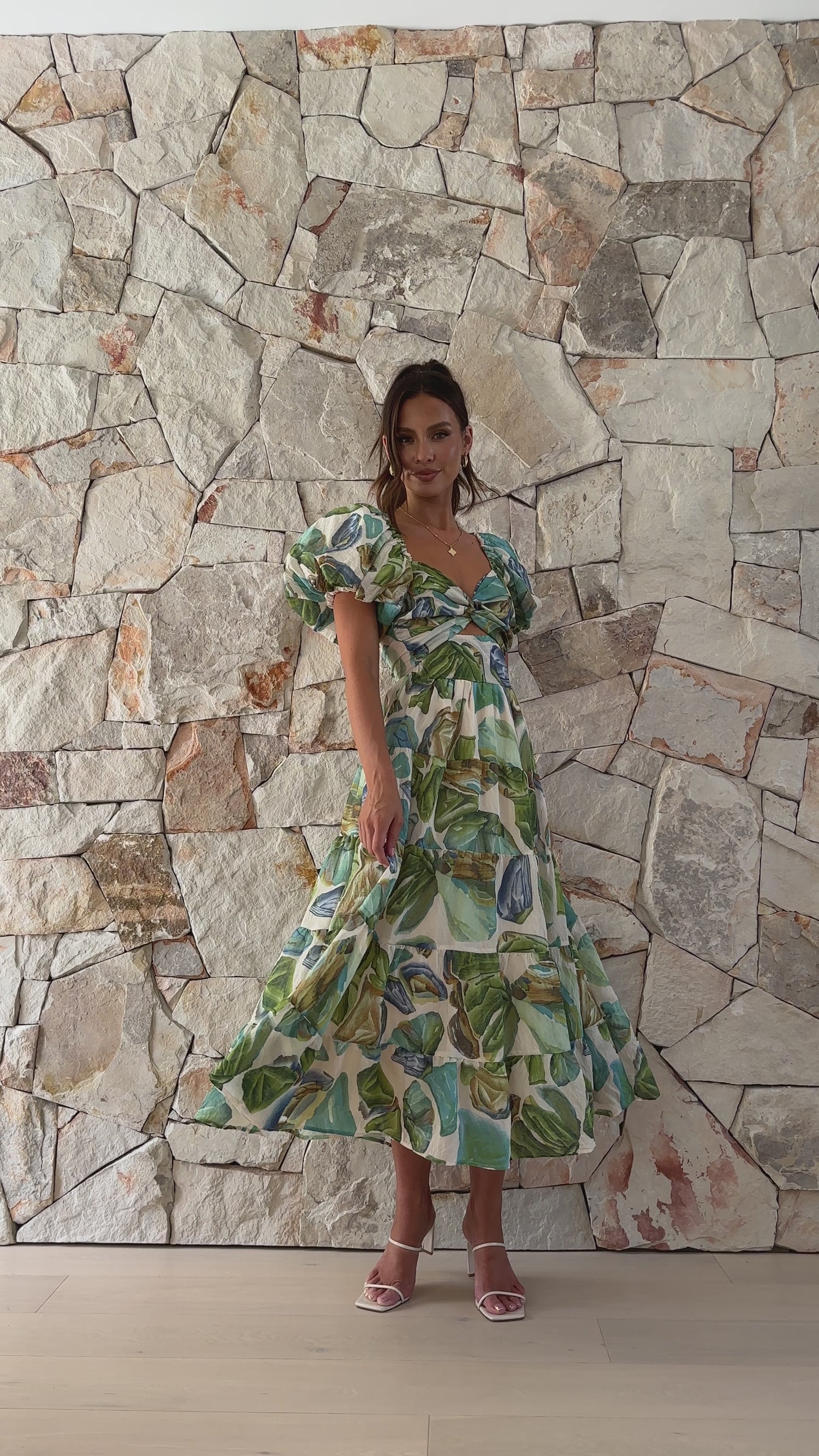 Balthazar Maxi Dress - Green / Blue Print - Billy J