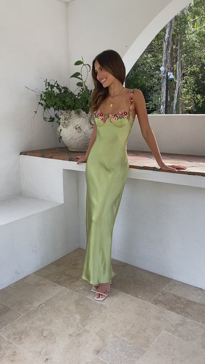 Load and play video in Gallery viewer, Aurora Maxi Dress - Lime
