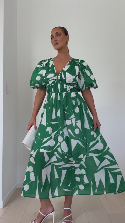Load and play video in Gallery viewer, Venice Midi Dress - Green/White
