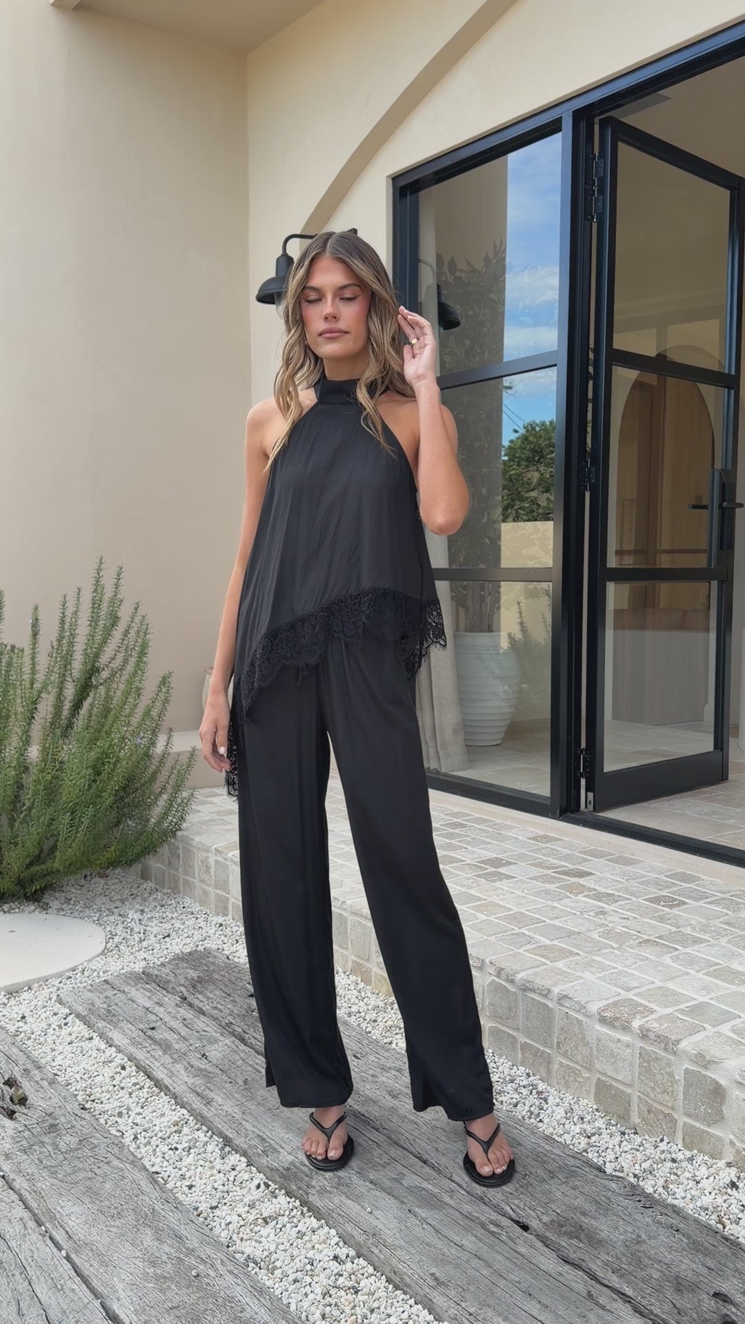 Elaia High Neck Top & Pants Set - Black - Billy J