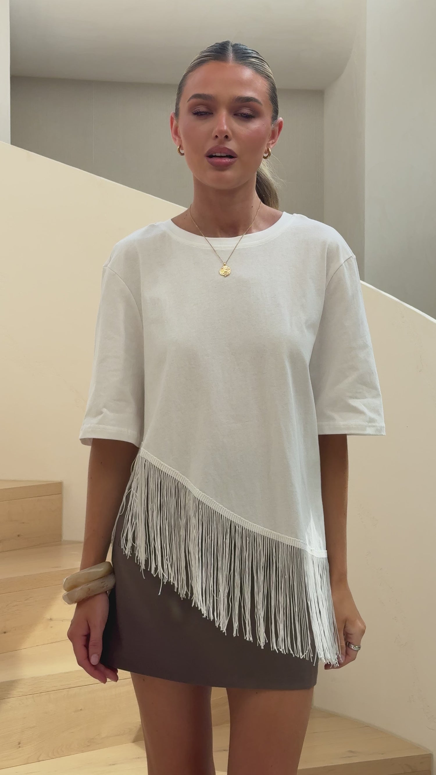 Lina Fringe Top - White - Billy J