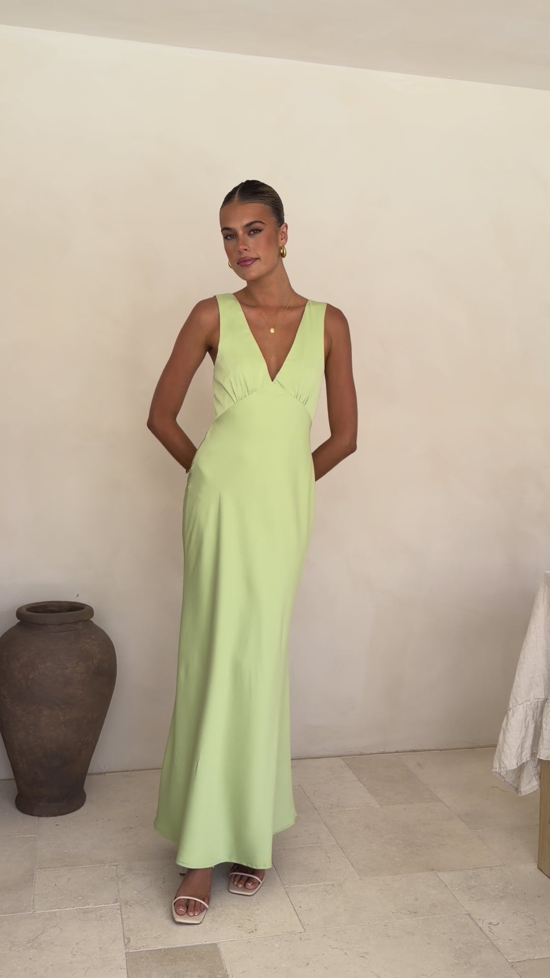 Load video: Sofia Maxi Dress - Key Lime - Billy J