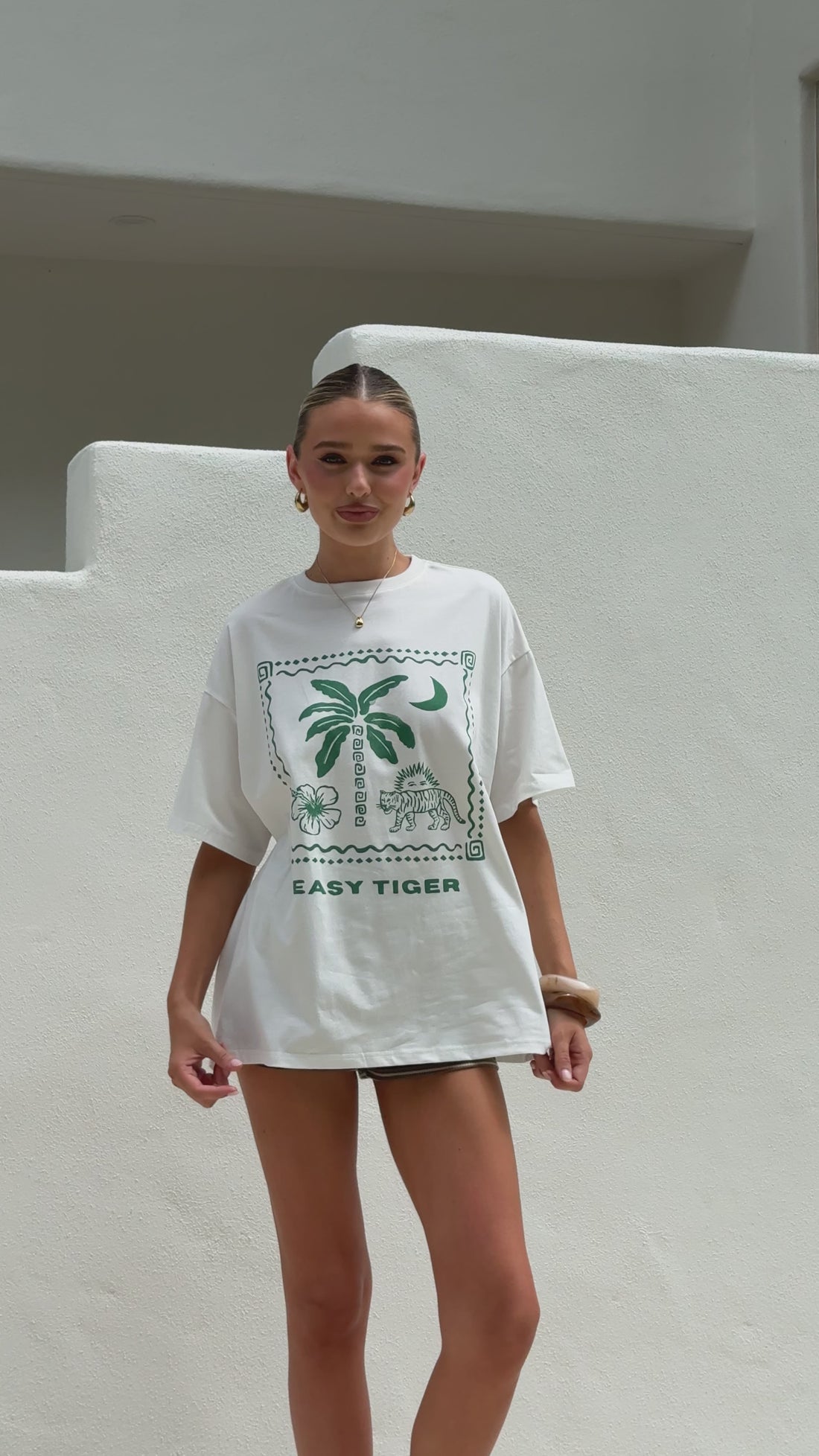 Easy Tiger T-Shirt and Shorts Set - White/Khaki Stripe - Billy J