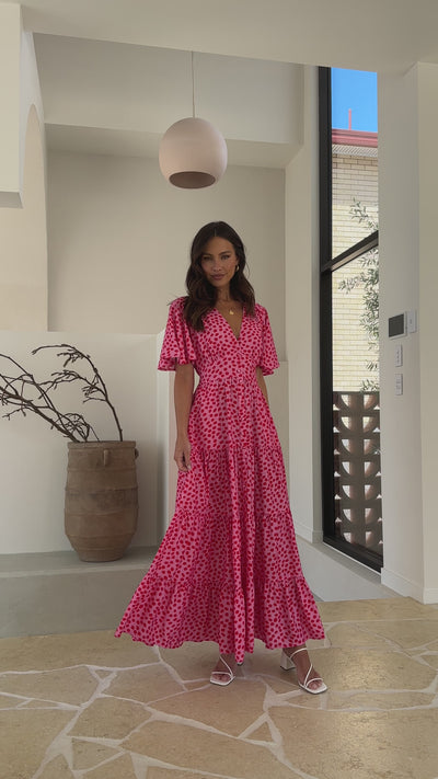 Load and play video in Gallery viewer, Nola Maxi Dress - Pink/Red Print
