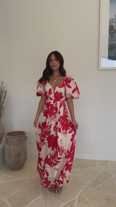 Load and play video in Gallery viewer, Nakula Maxi Dress - Red Floral
