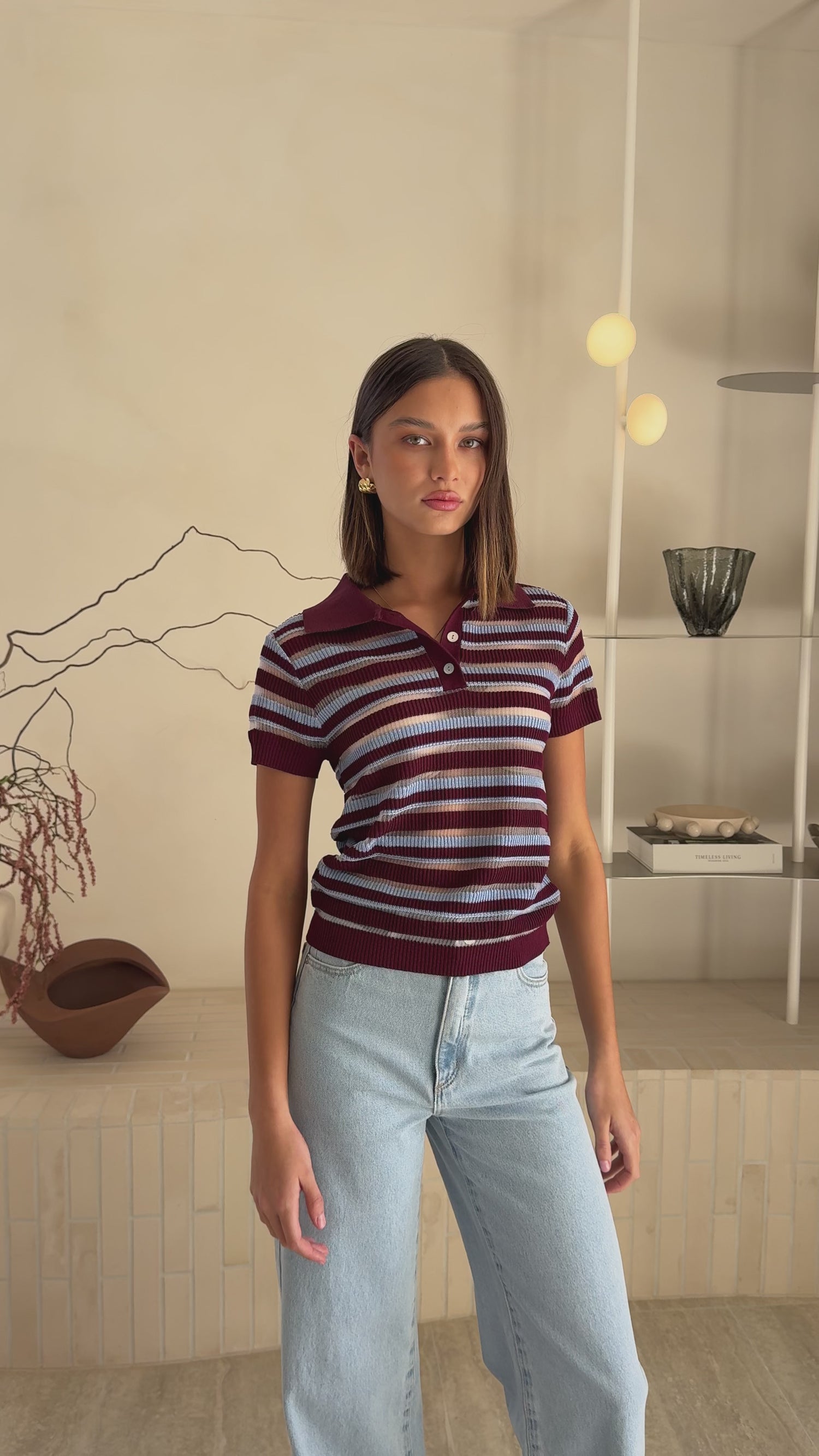 Alana Top - Blue/Maroon Stripe - Billy J
