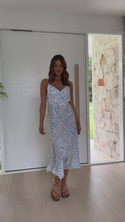 Load and play video in Gallery viewer, Capri V-Neck Maxi Dress - Light Blue Print
