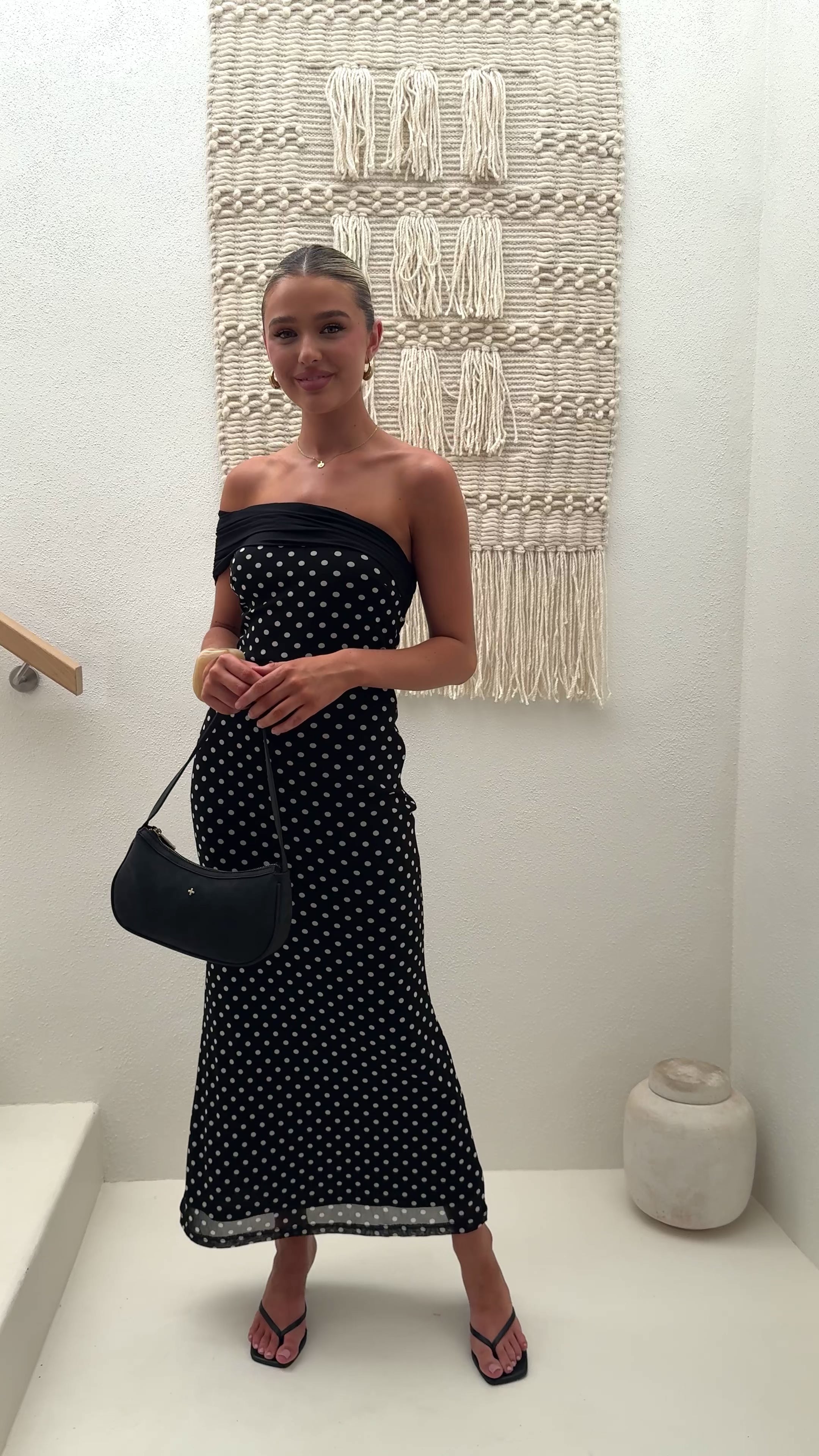 Load video: Ria Maxi Dress - Black/White Polka - Billy J