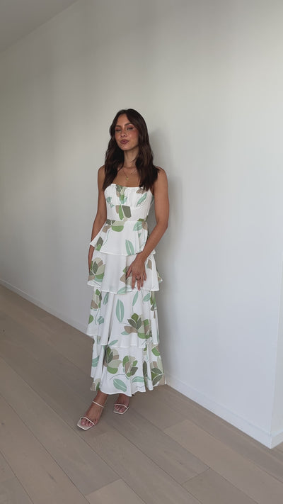Load and play video in Gallery viewer, Odilia Maxi Dress - White/Green Floral
