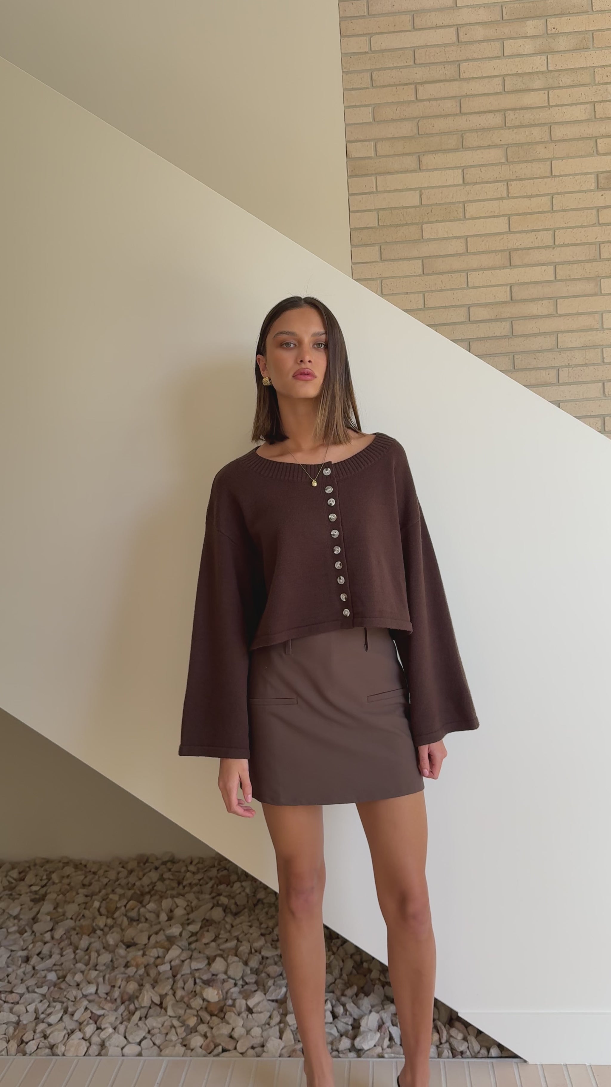 Isako Button Up Long Sleeve Top - Brown - Billy J
