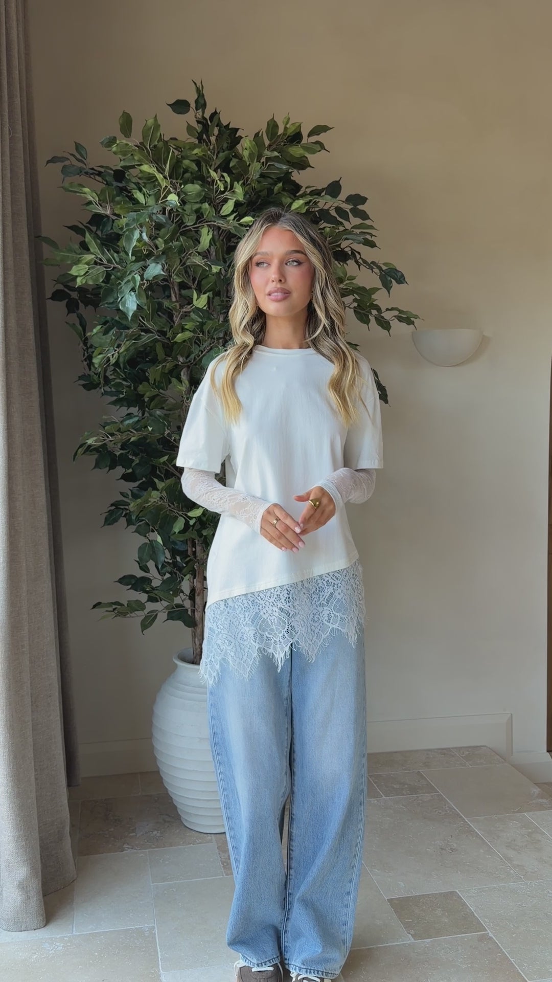 Quinn Lace Long Sleeve Top - White - Billy J