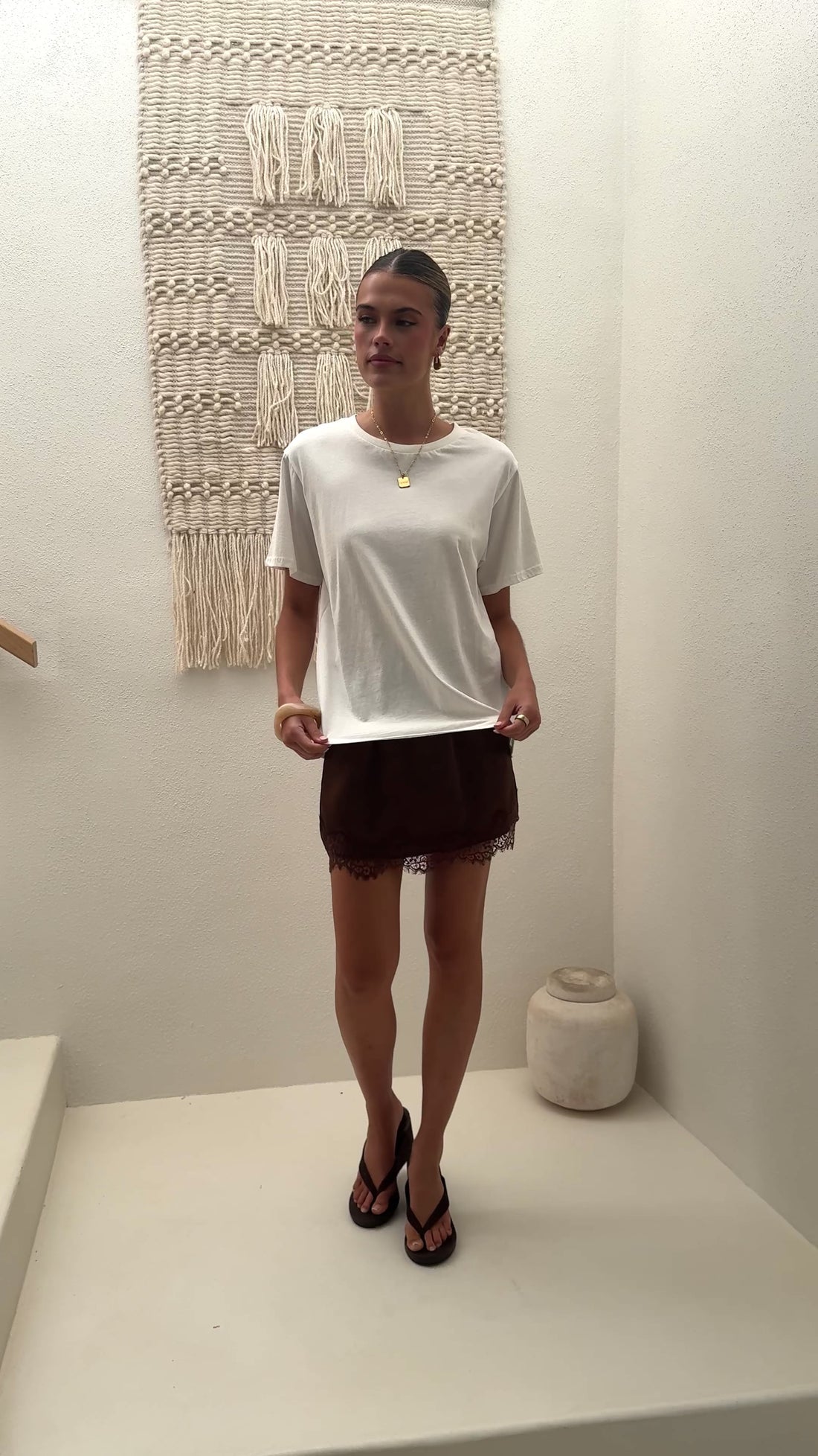 Elizabella Lace Mini Skirt - Chocolate - Billy J