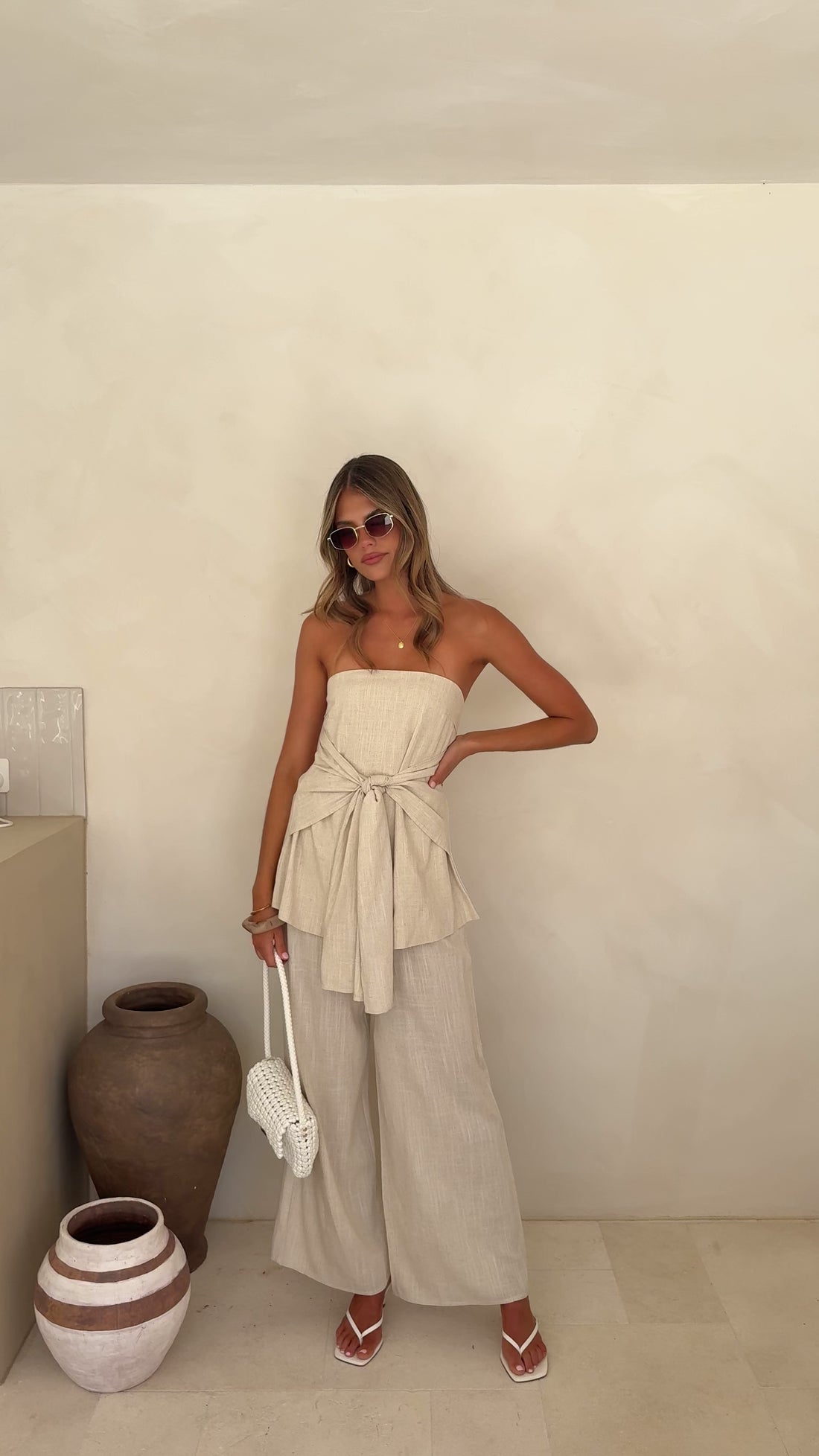 Talia Strapless Top and Pants Set - Oatmeal - Billy J