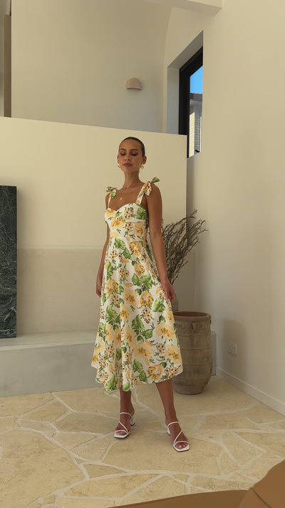 Load and play video in Gallery viewer, Blakely Midi Dress - Yellow Floral
