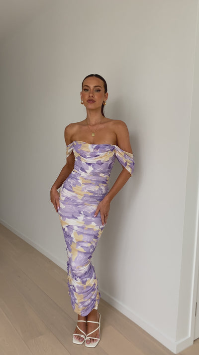 Load and play video in Gallery viewer, Kylie Maxi Dress - Lilac/Yellow Floral
