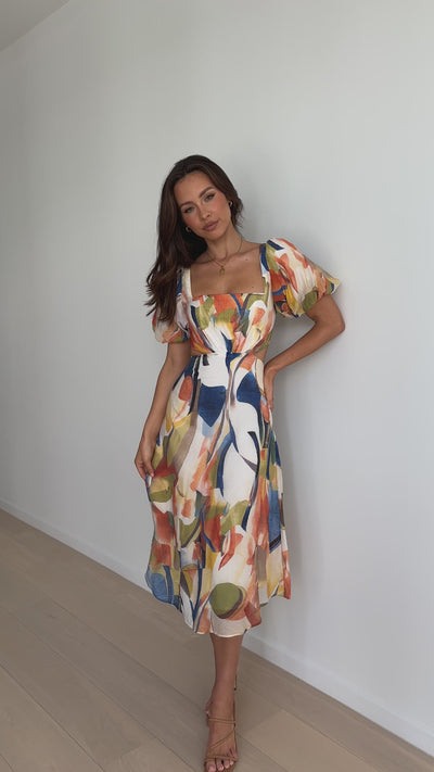 Load and play video in Gallery viewer, Larissa Midi Dress - Blue Abstract
