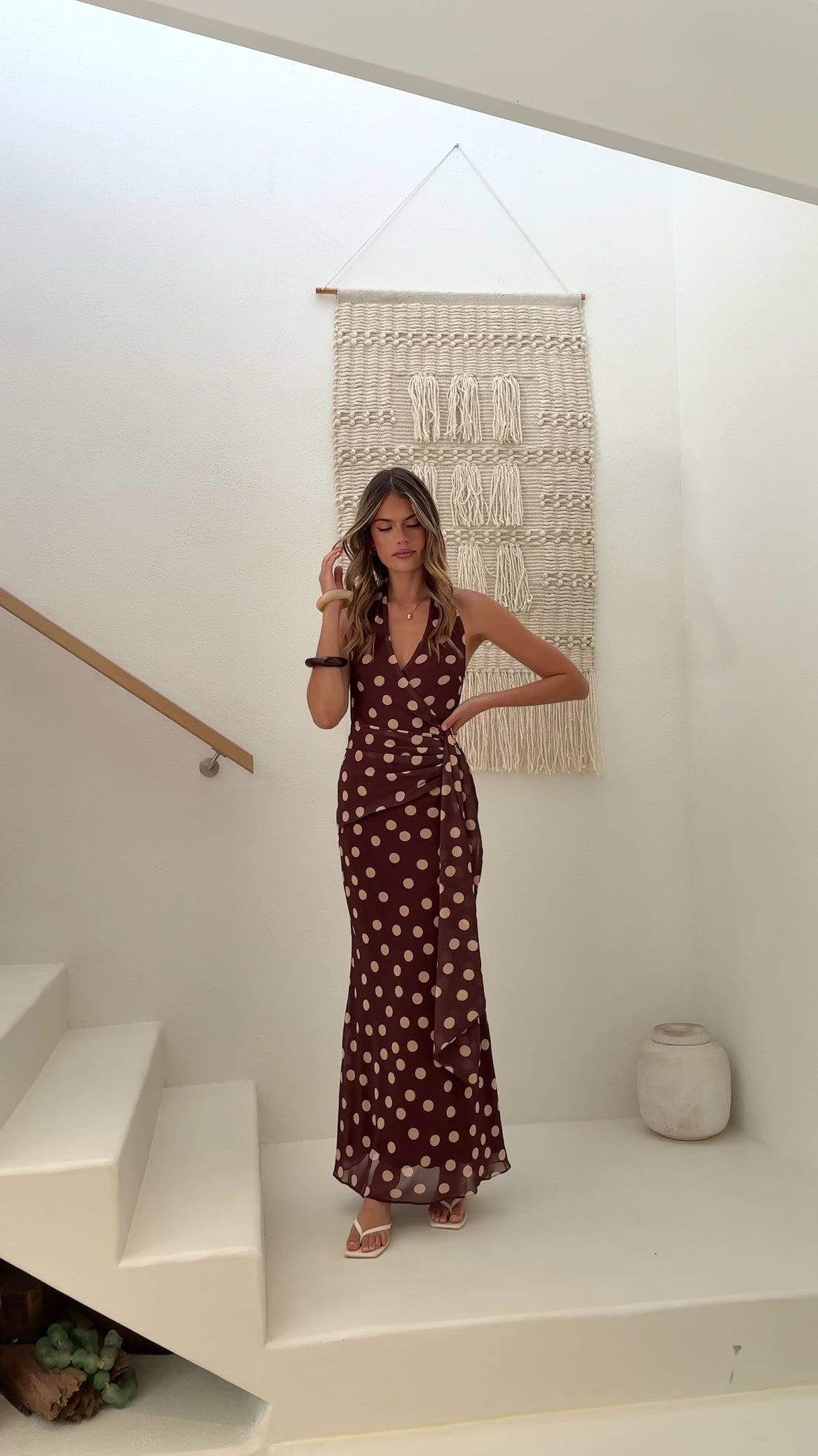 Maylah Maxi Dress - Chocolate/Cream Polka Dot - Billy J