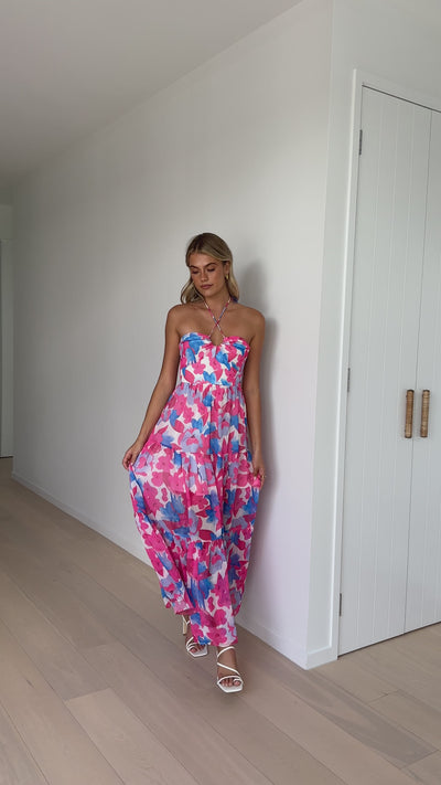 Load and play video in Gallery viewer, Behati Maxi Dress - Pink/Blue Floral
