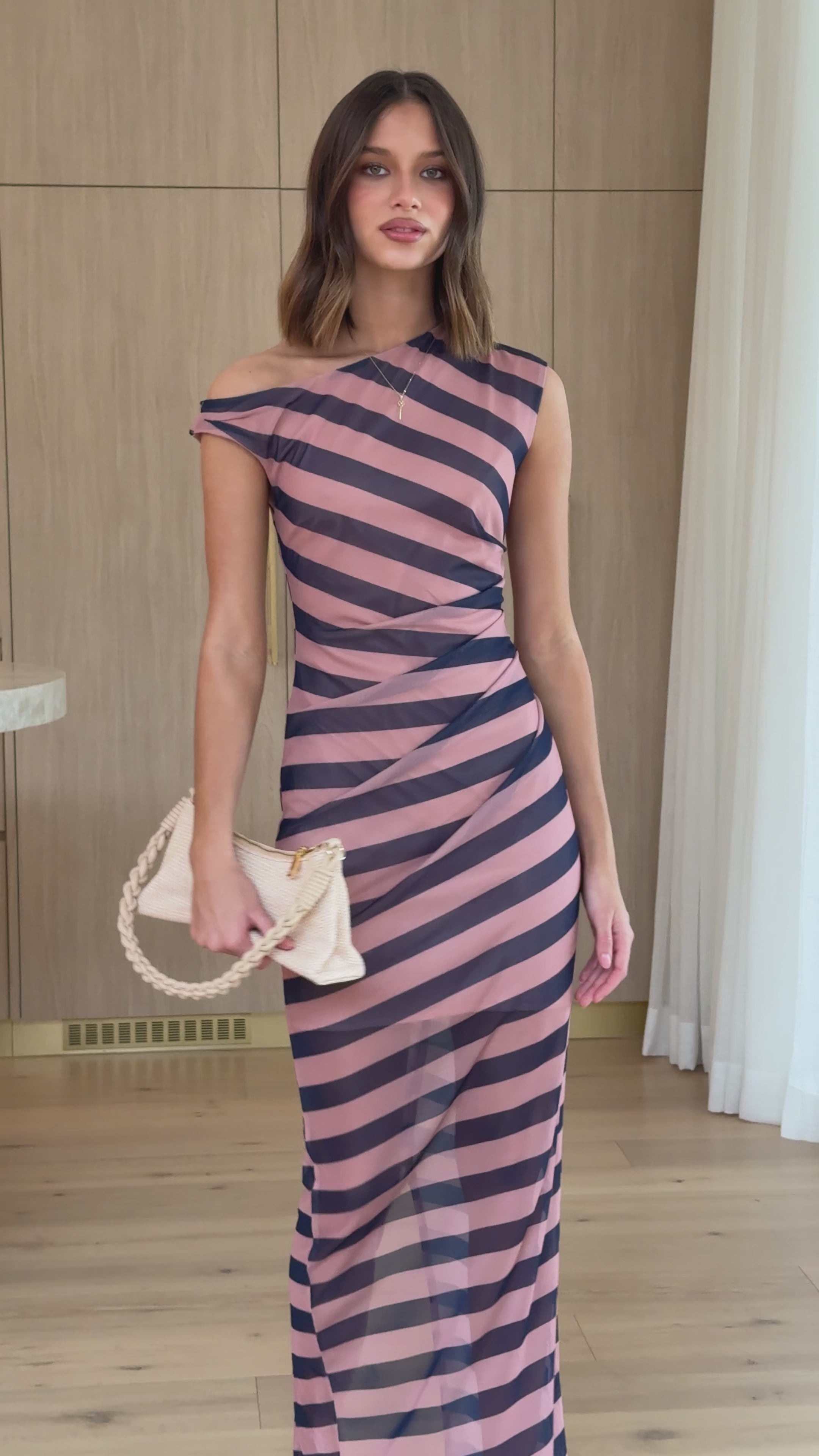 Load video: Lilani Mesh Maxi Dress - Navy Stripe - Billy J